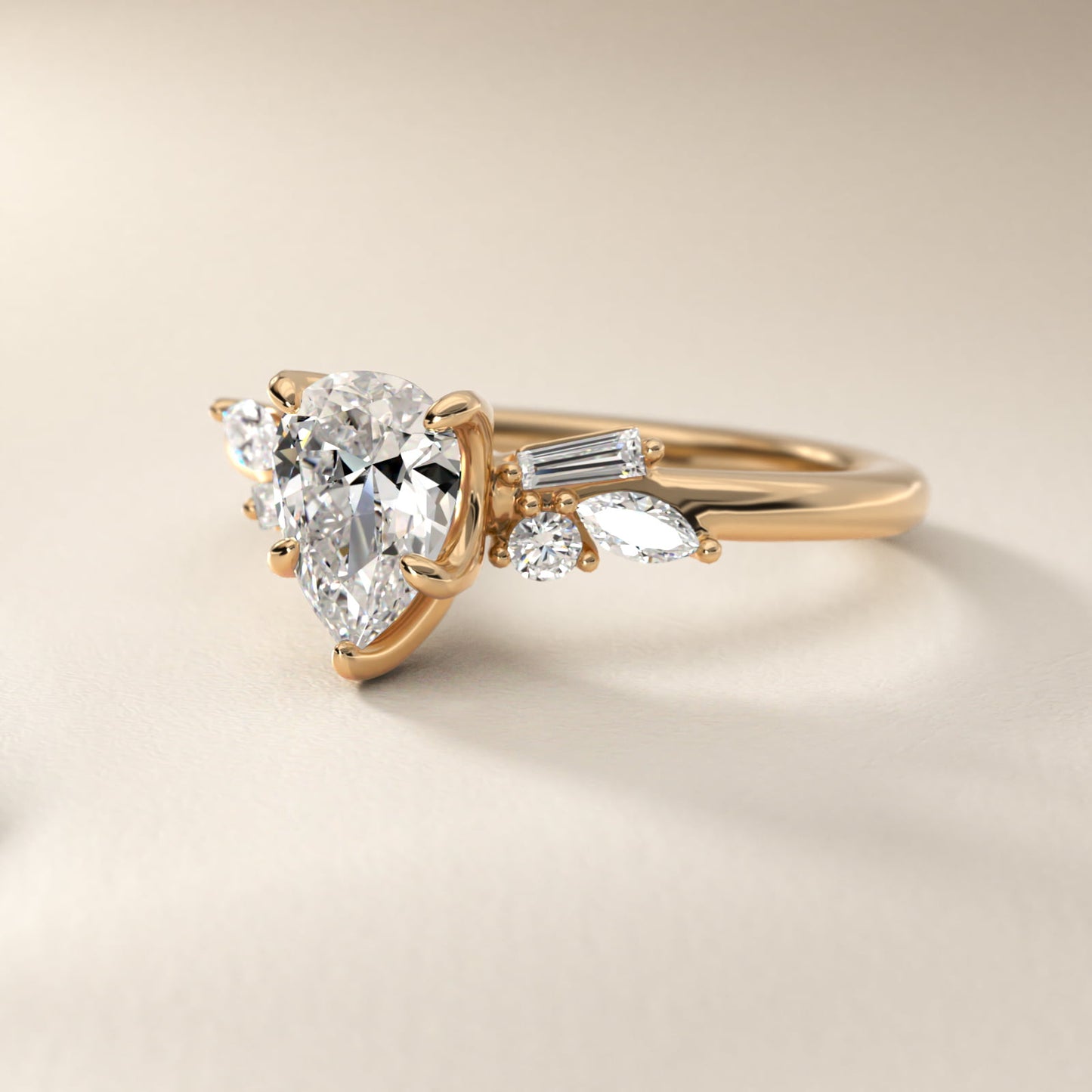 Floral Motif Diamond Accent Side Stone Engagement Ring In 18k Yellow Gold By James Allen - Pear Center