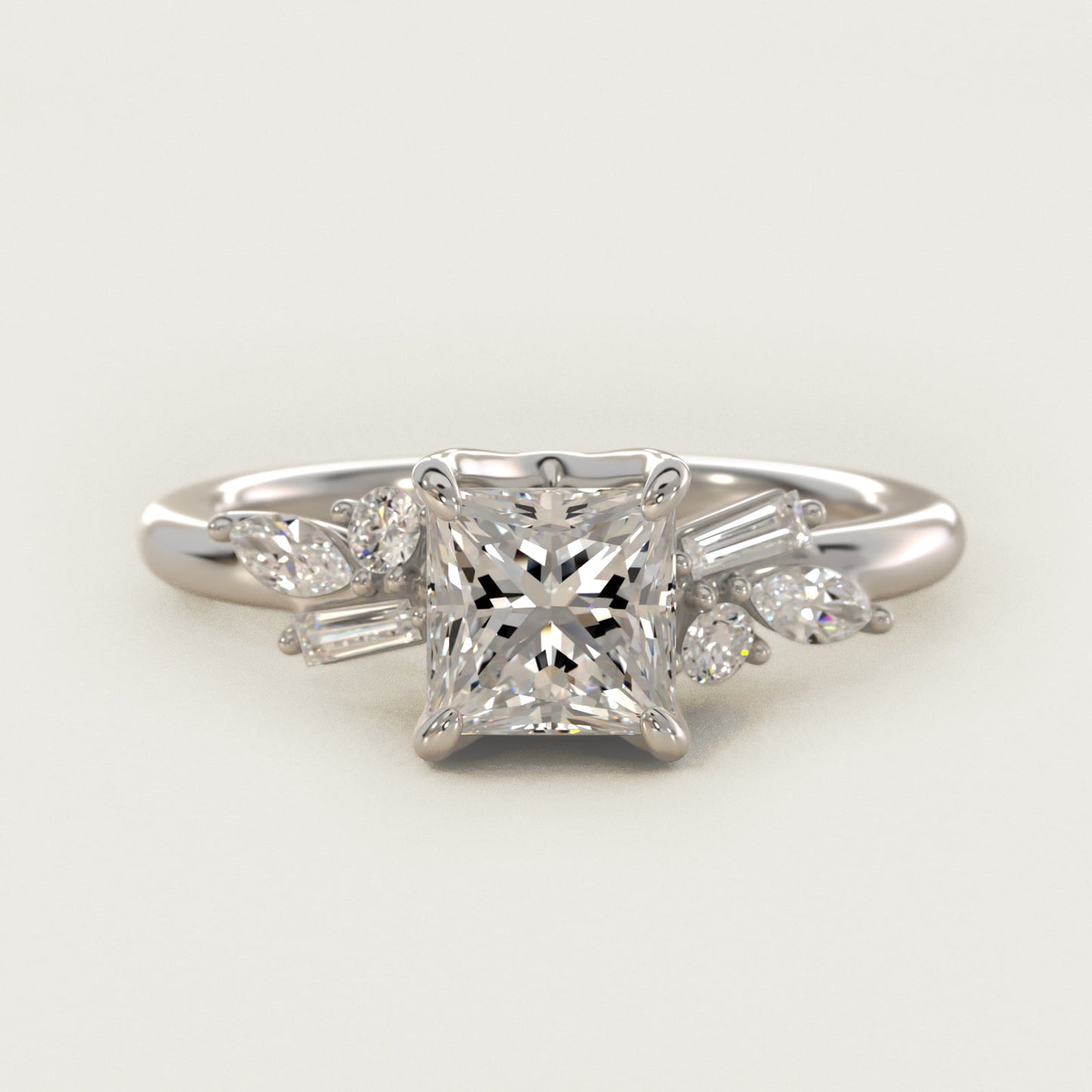 Floral Motif Diamond Accent Side Stone Engagement Ring In Platinum By James Allen - Princess Center