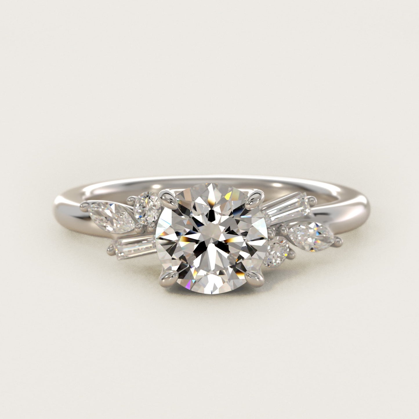 Floral Motif Diamond Accent Side Stone Engagement Ring In Platinum By James Allen - Round Center