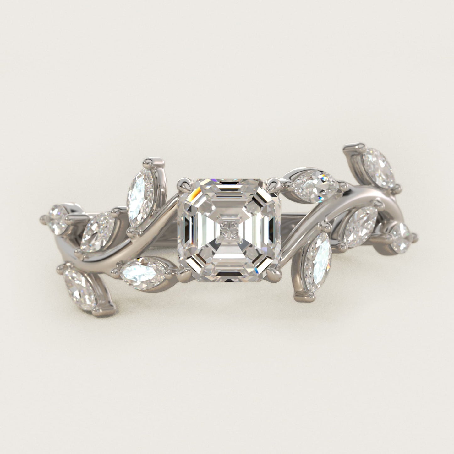 Floral Side Stone Diamond Engagement Ring In 18k White Gold By James Allen - Asscher Center