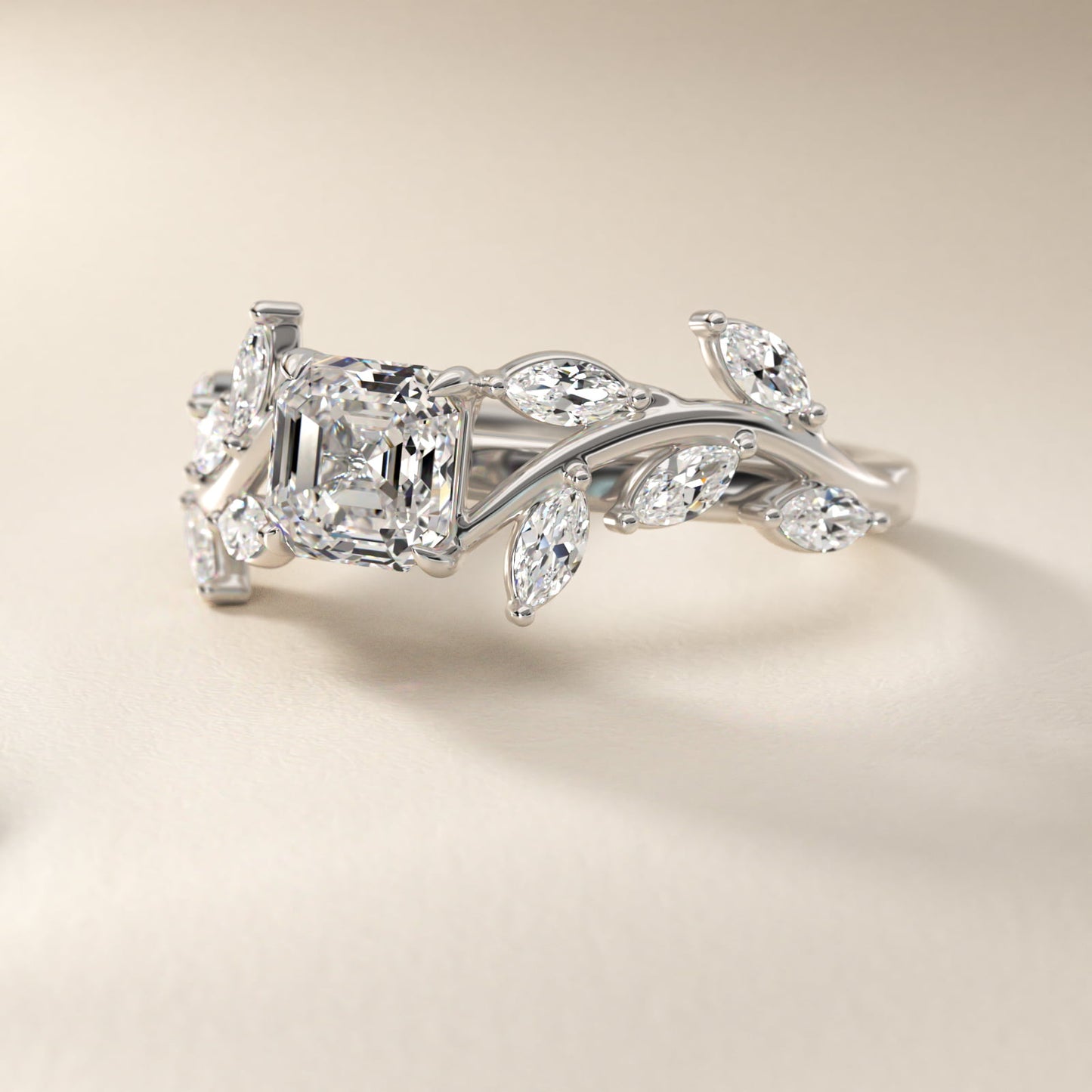 Floral Side Stone Diamond Engagement Ring In Platinum By James Allen - Asscher Center