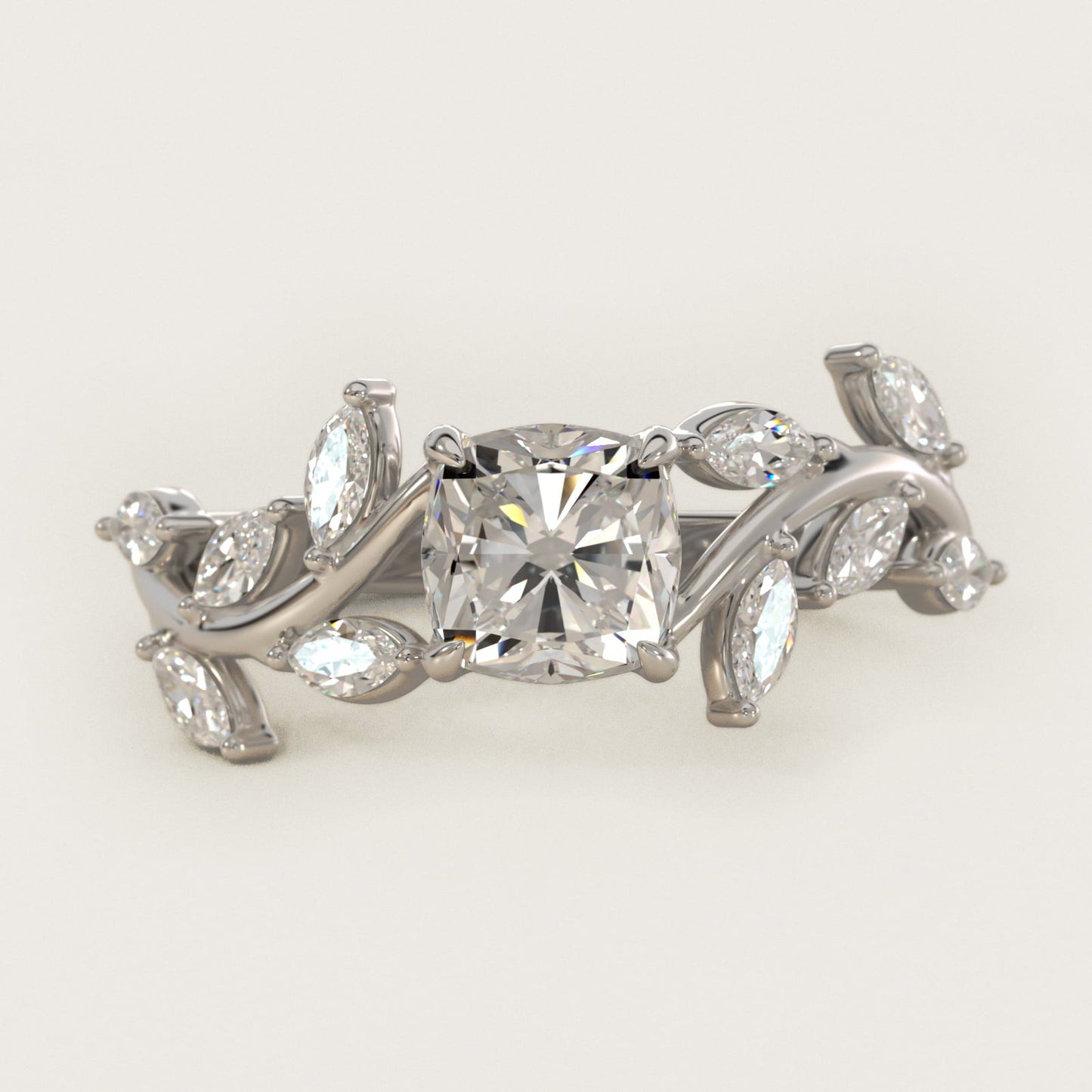 Floral Side Stone Diamond Engagement Ring In 18k White Gold By James Allen - Cushion Center