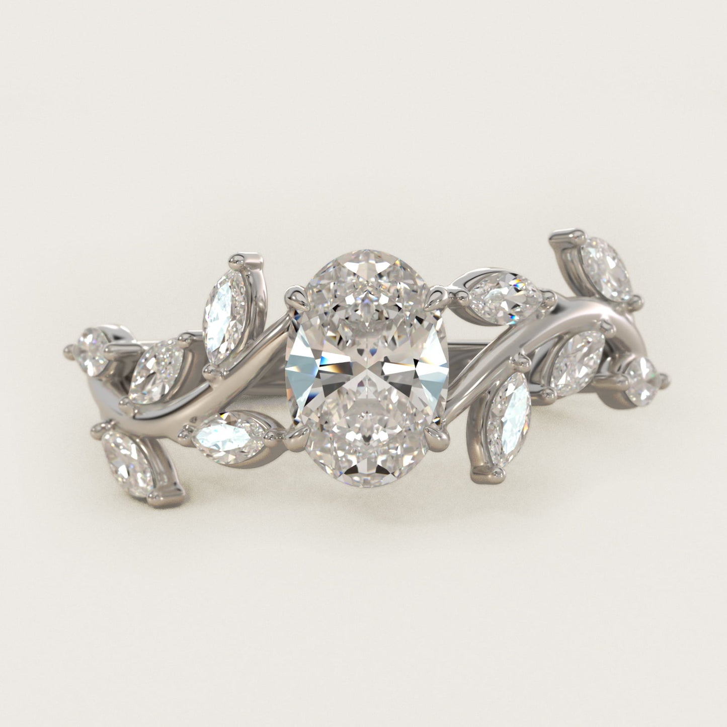 Floral Side Stone Diamond Engagement Ring In 14K White Gold By James Allen - Oval Center