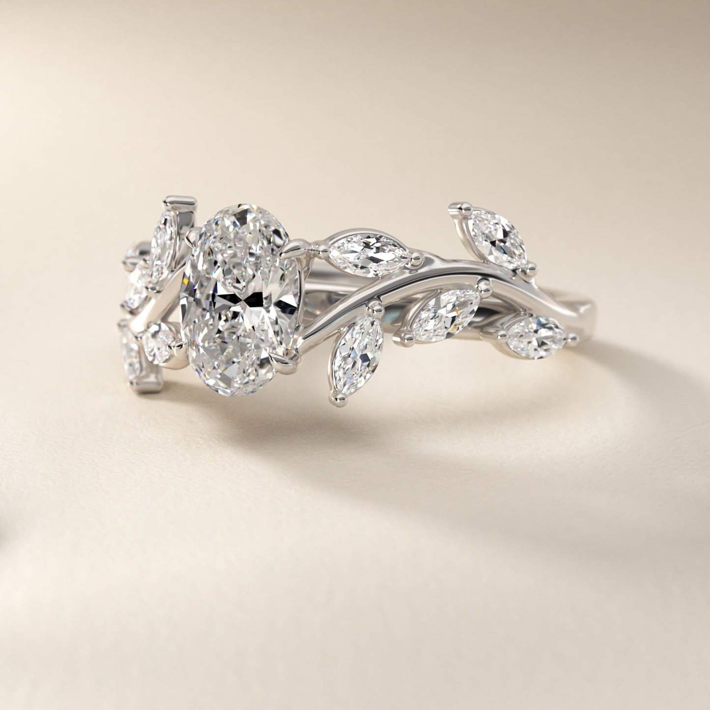 Floral Side Stone Diamond Engagement Ring In Platinum By James Allen - Oval Center
