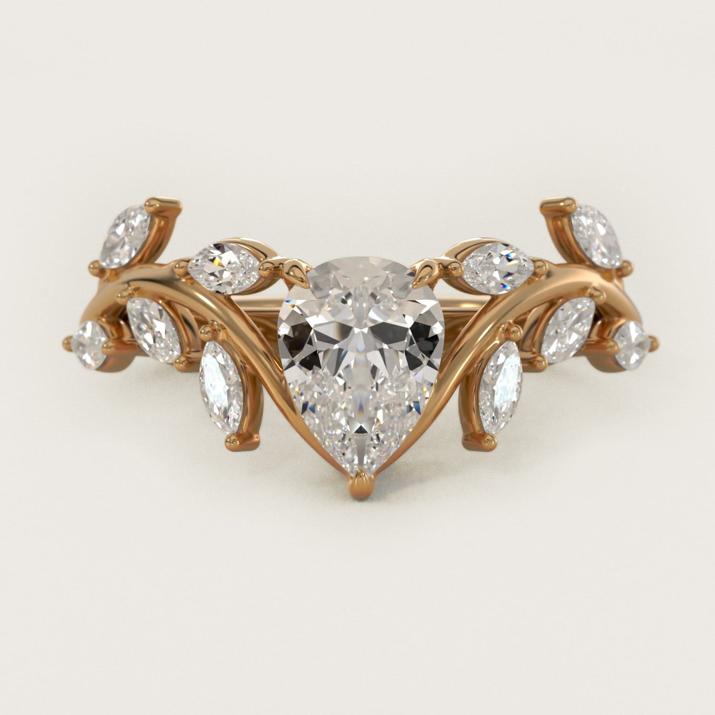 Floral Side Stone Diamond Engagement Ring In 18k Yellow Gold By James Allen - Pear Center