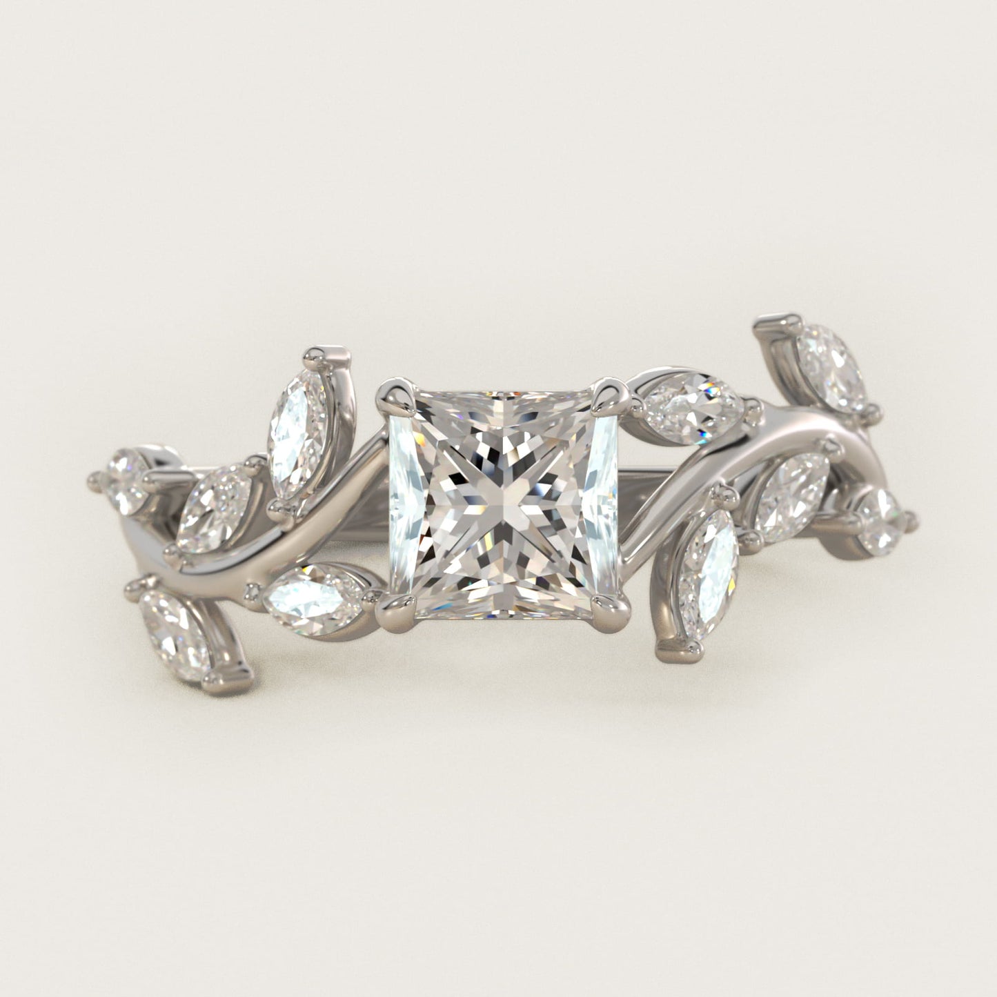Floral Side Stone Diamond Engagement Ring In 14K White Gold By James Allen - Princess Center