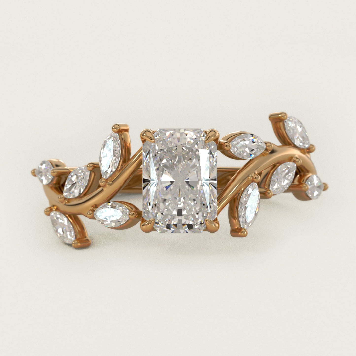 Floral Side Stone Diamond Engagement Ring In 14K Yellow Gold By James Allen - Radiant Center