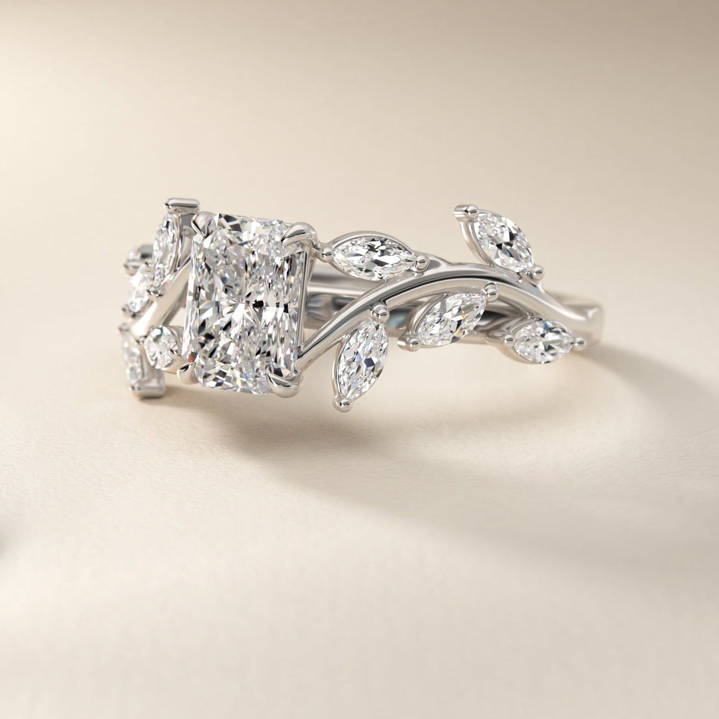 Floral Side Stone Diamond Engagement Ring In Platinum By James Allen - Radiant Center