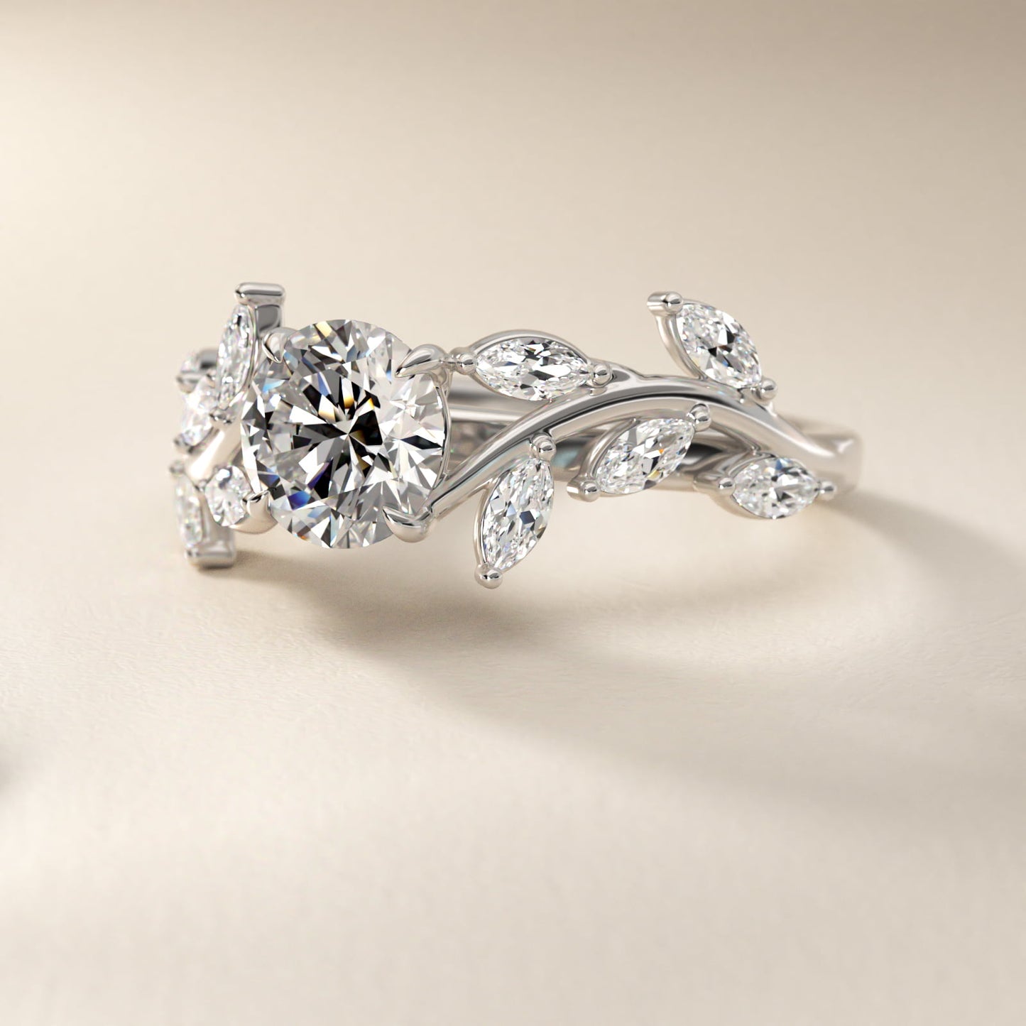 Floral Side Stone Diamond Engagement Ring In Platinum By James Allen - Round Center