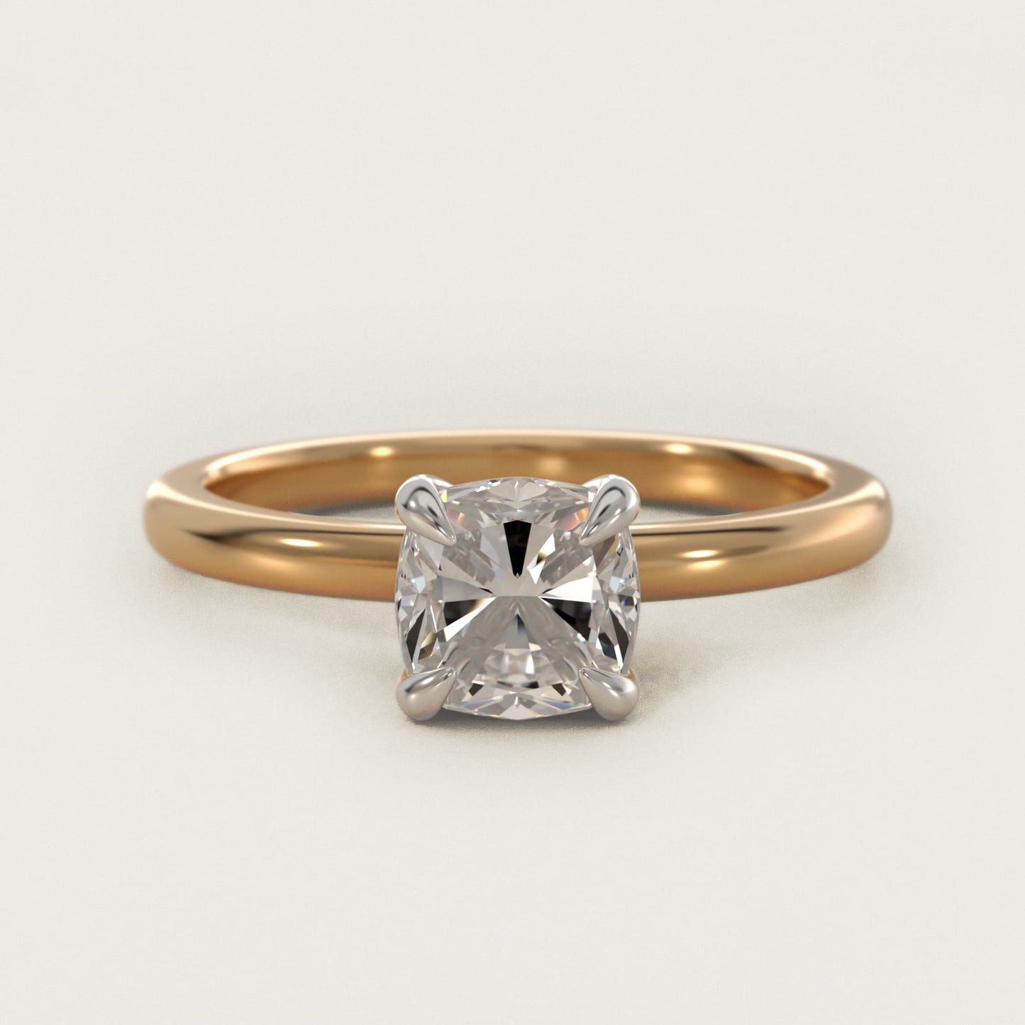 Flush Fit Claw Prong Solitaire Engagement Ring In 14K Yellow Gold By James Allen - Cushion Center