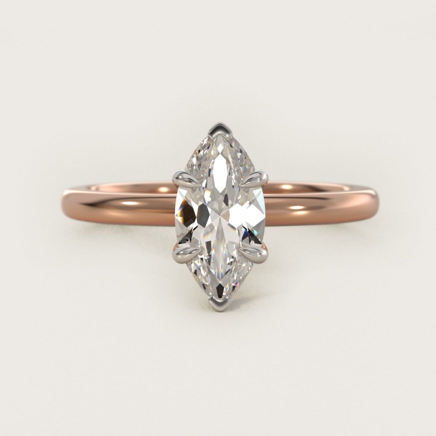 Flush Fit Claw Prong Solitaire Engagement Ring In 18k Rose Gold By James Allen - Marquise Center