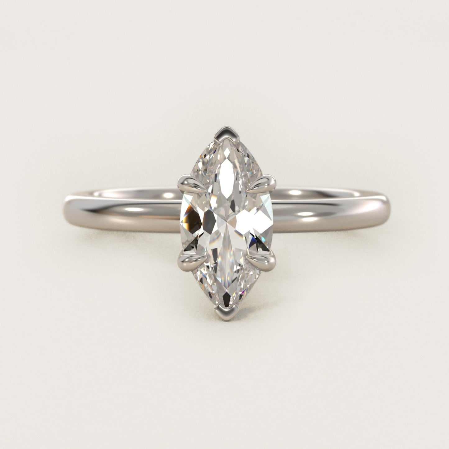 Flush Fit Claw Prong Solitaire Engagement Ring In 18k White Gold By James Allen - Marquise Center