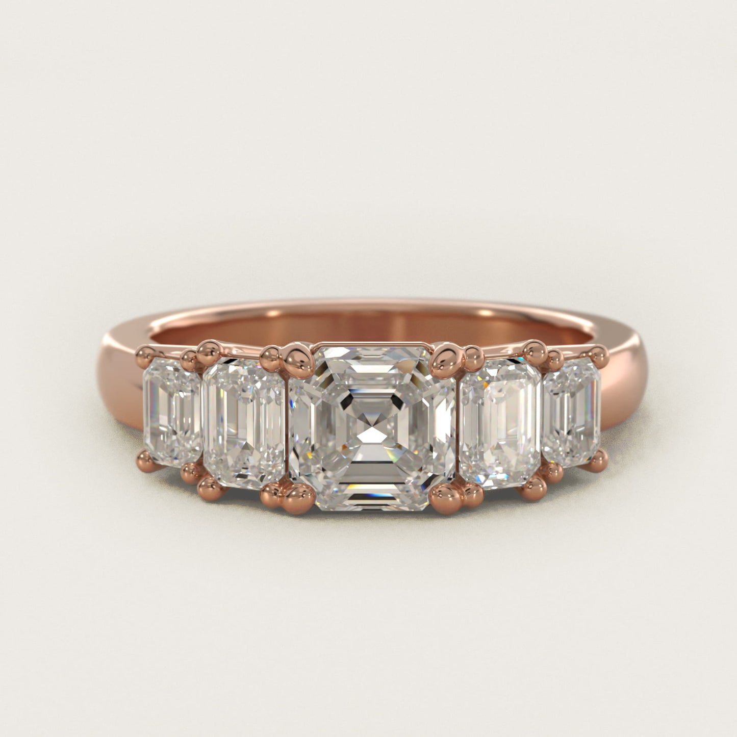 Four Stone Emerald Diamond Engagement Ring in 18k Rose Gold - Asscher Center