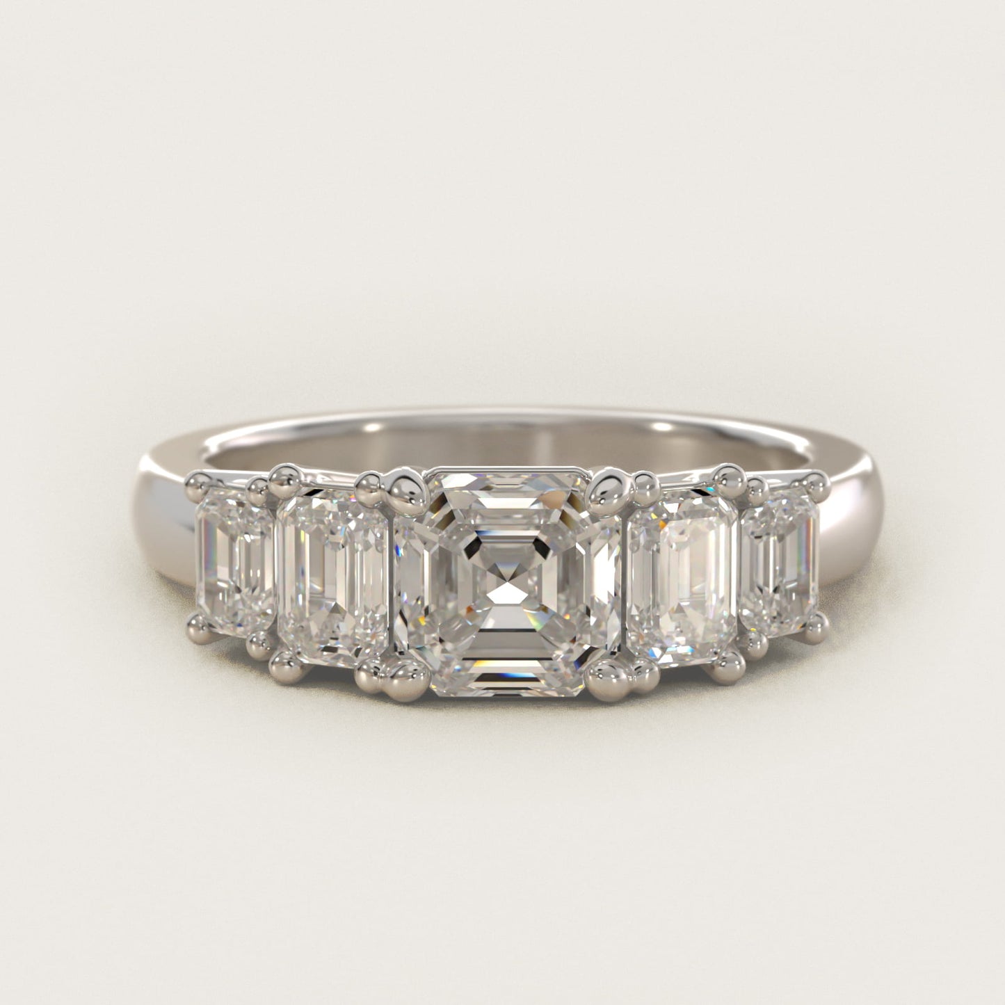 Four Stone Emerald Diamond Engagement Ring in 14k White Gold - Asscher Center