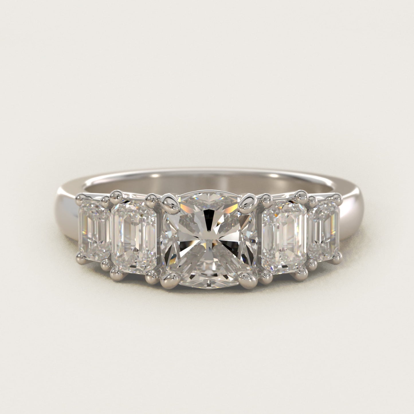 Four Stone Emerald Diamond Engagement Ring in Platinum - Cushion Center