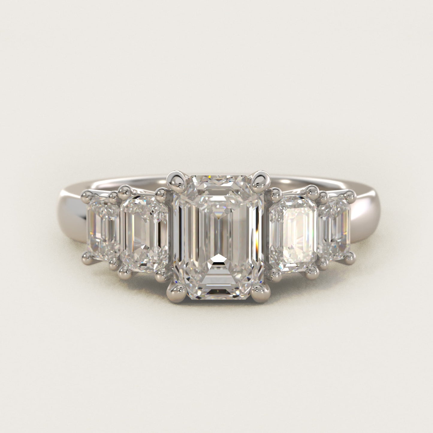 Four Stone Emerald Diamond Engagement Ring in 18k White Gold - Emerald Center