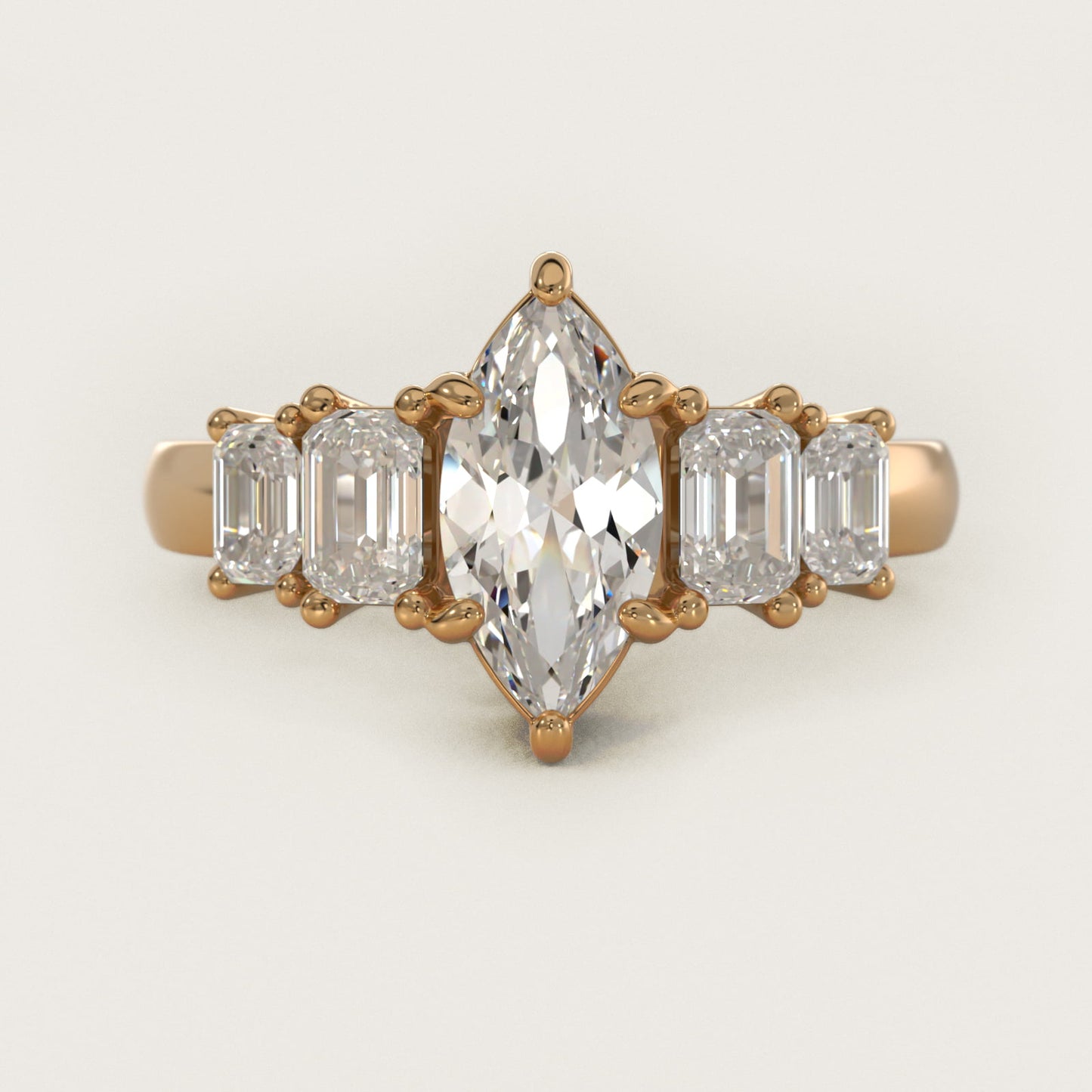 Four Stone Emerald Diamond Engagement Ring in 14K Yellow Gold - Marquise Center