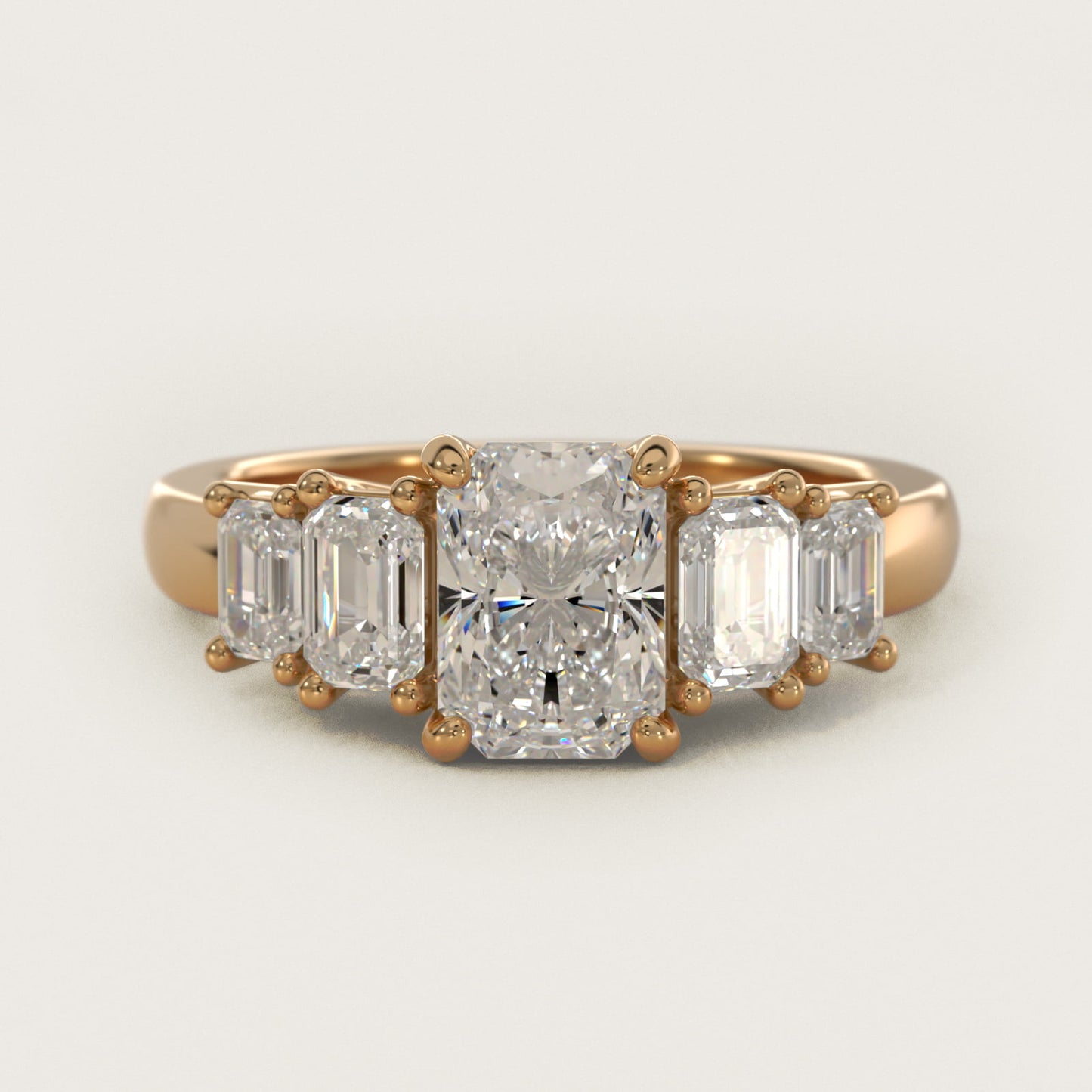 Four Stone Emerald Diamond Engagement Ring in 14K Yellow Gold - Radiant Center