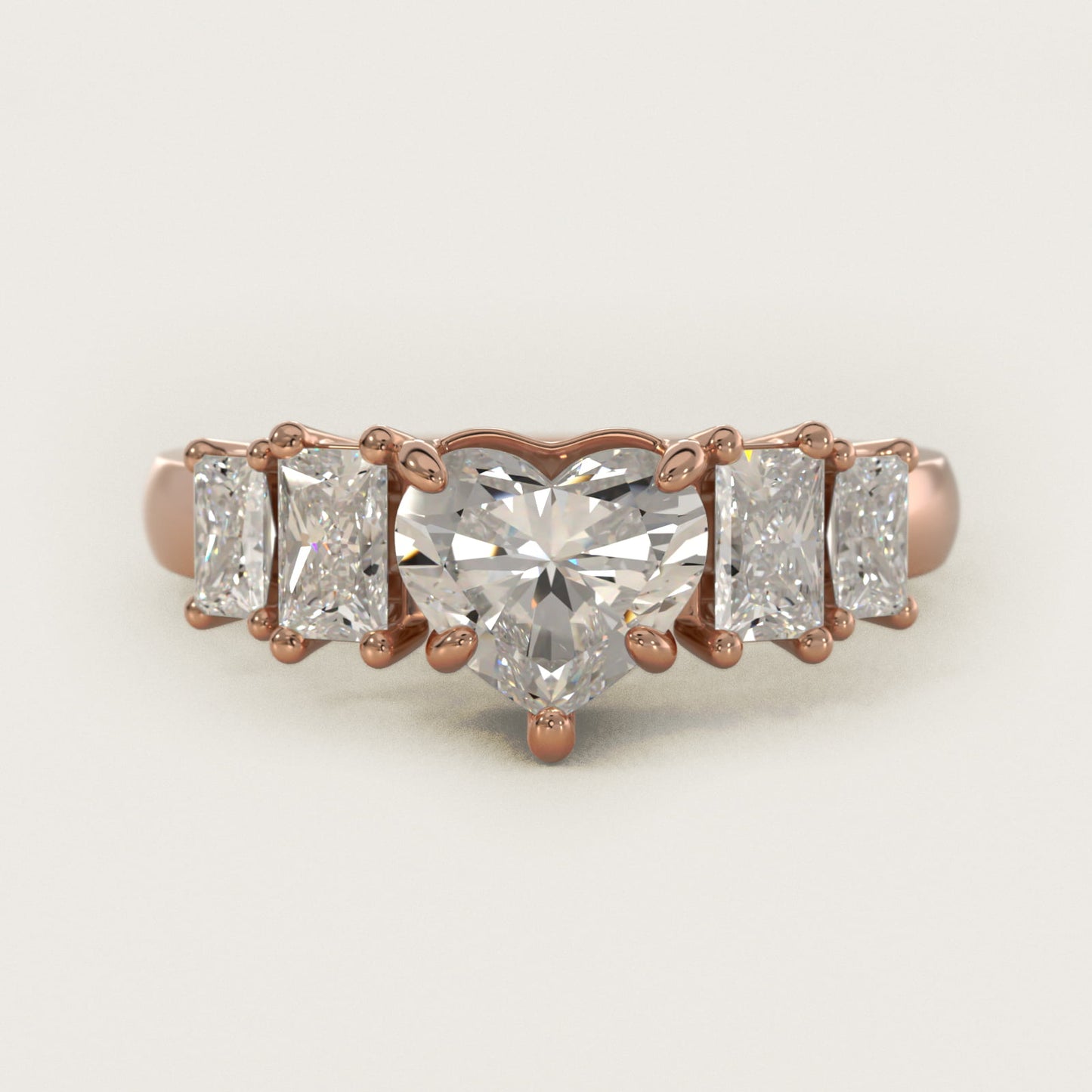 Four Stone Princess-Cut Diamond Engagement Ring in 14k Rose Gold (1 ct. tw.) - Heart Center