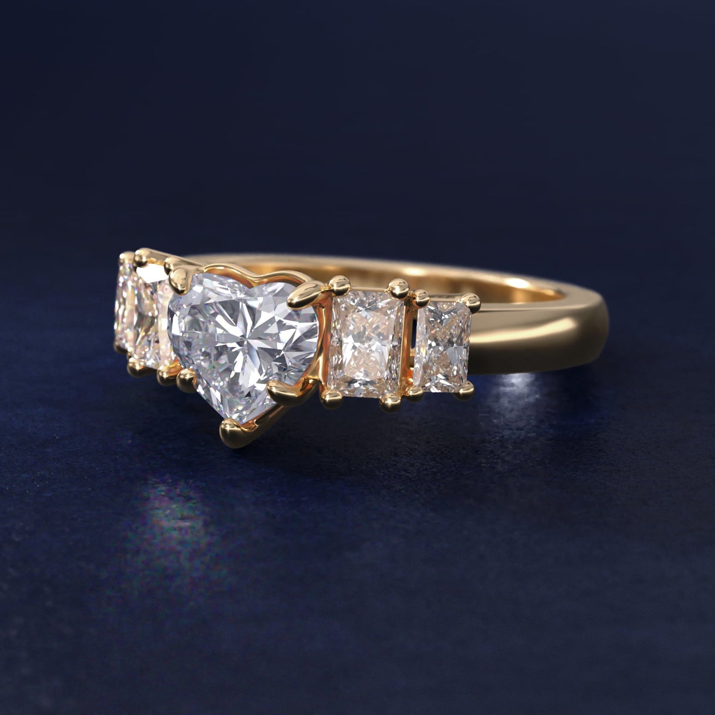 Four Stone Princess-Cut Diamond Engagement Ring in 18k Yellow Gold (1 ct. tw.) - Heart Center