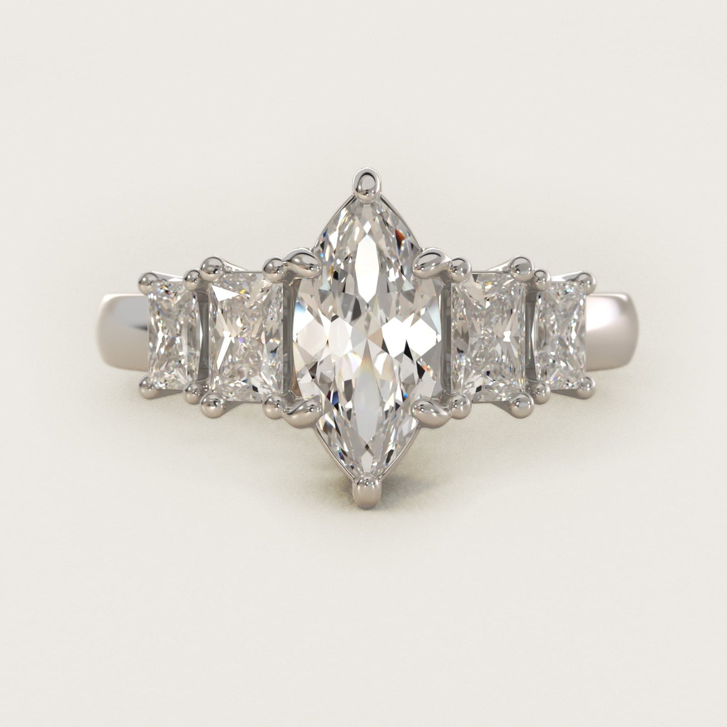 Four Stone Princess-Cut Diamond Engagement Ring in 14k White Gold (1 ct. tw.) - Marquise Center