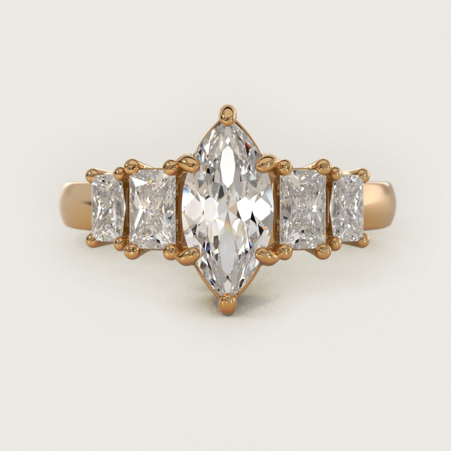 Four Stone Princess-Cut Diamond Engagement Ring in 14K Yellow Gold (1 ct. tw.) - Marquise Center
