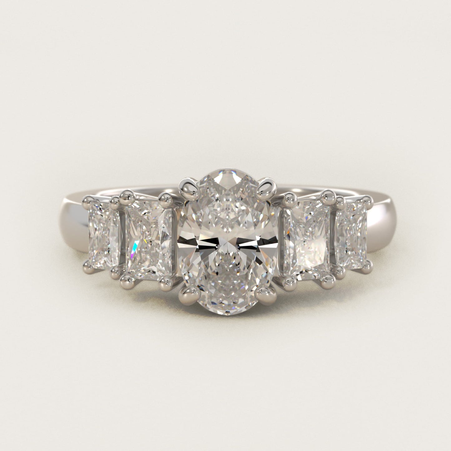 Four Stone Princess-Cut Diamond Engagement Ring in 14k White Gold (1 ct. tw.) - Oval Center
