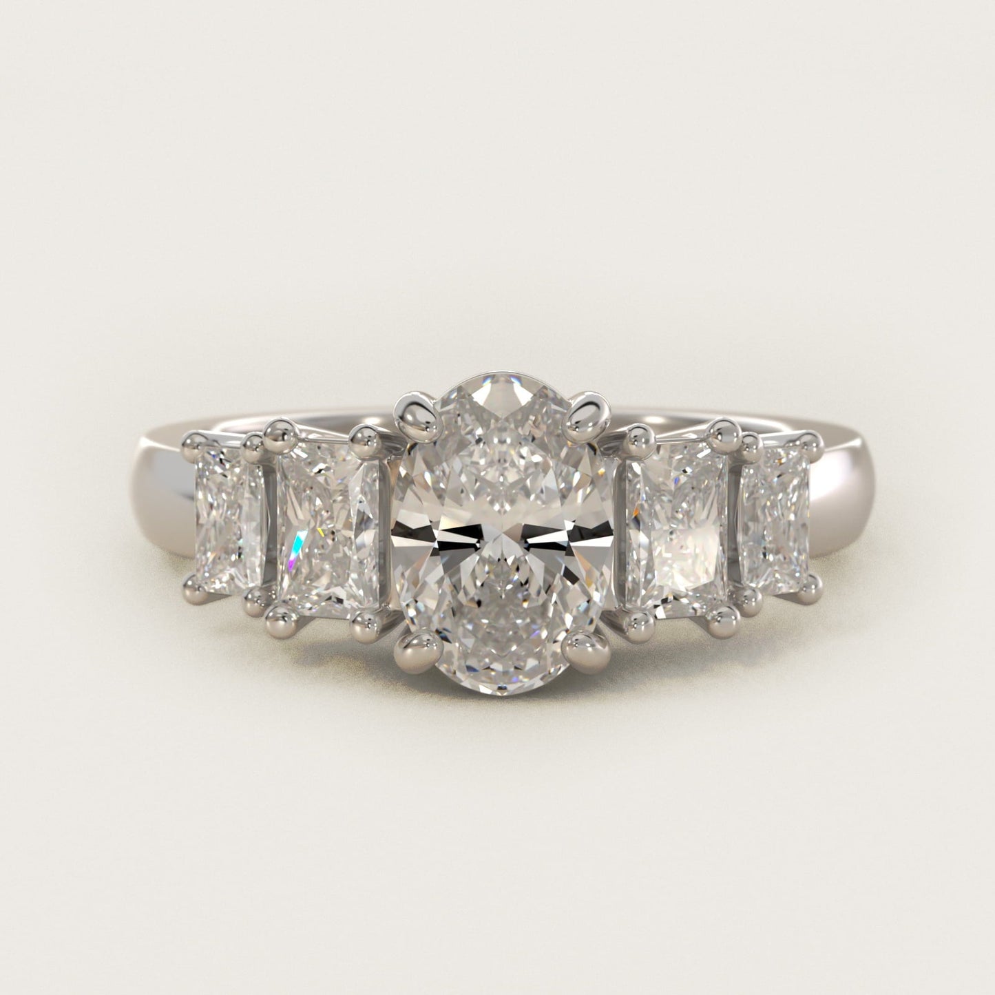 Four Stone Princess-Cut Diamond Engagement Ring in 18k White Gold (1 ct. tw.) - Oval Center