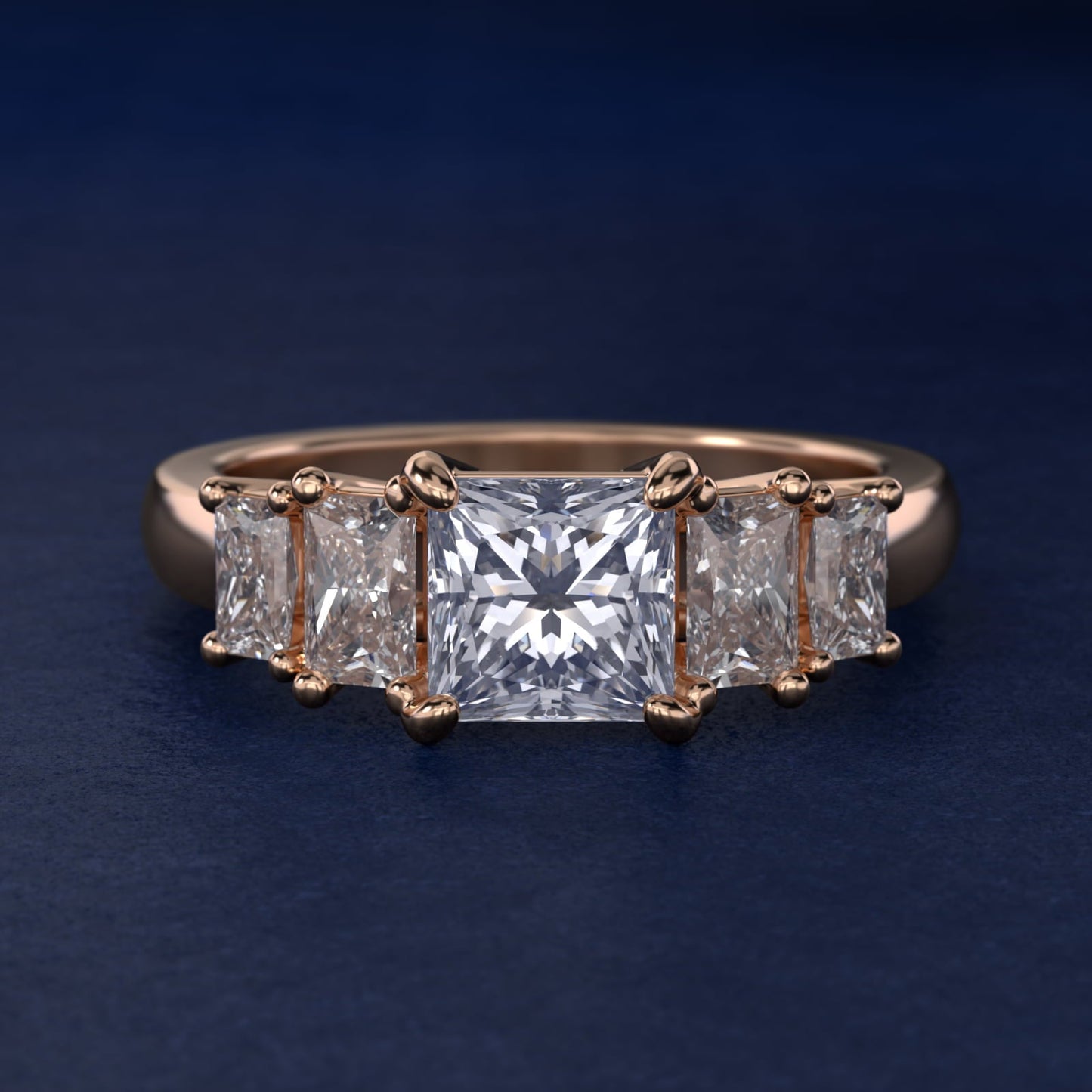 Four Stone Princess-Cut Diamond Engagement Ring in 18k Rose Gold (1 ct. tw.) - Princess Center
