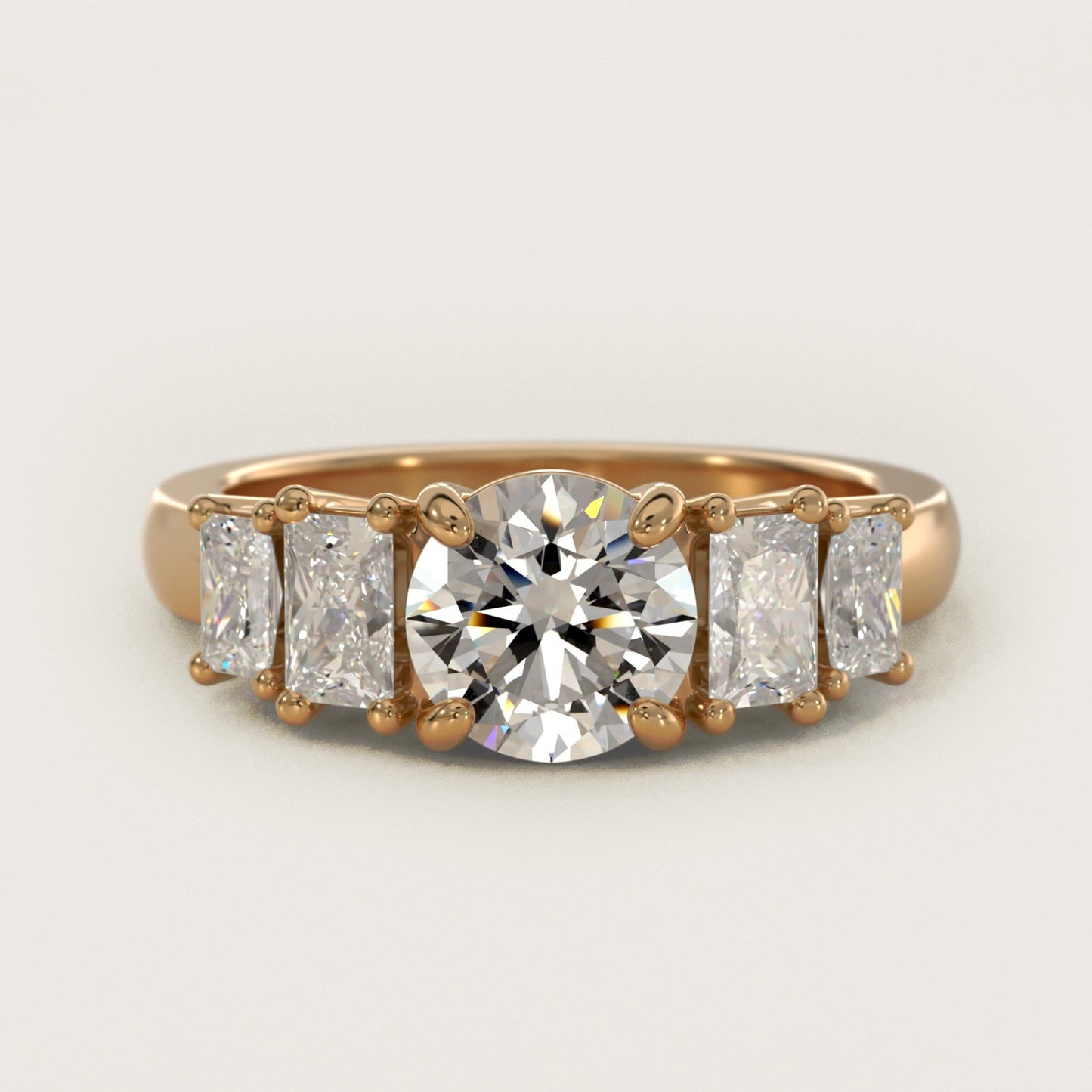 Four Stone Princess-Cut Diamond Engagement Ring in 18k Yellow Gold (1 ct. tw.) - Round Center
