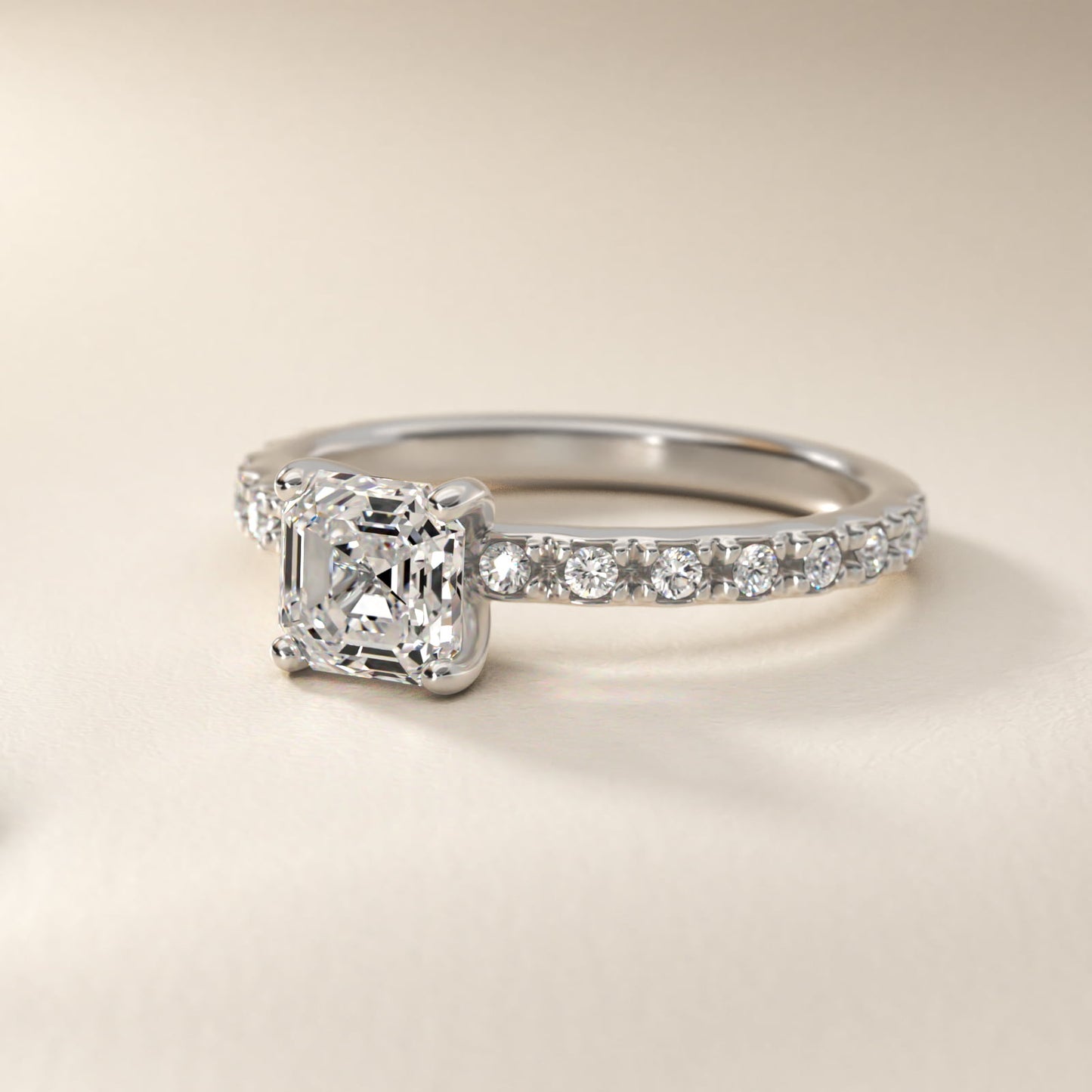French Cut PavŽ Diamond Engagement Ring In 18k White Gold By James Allen - Asscher Center