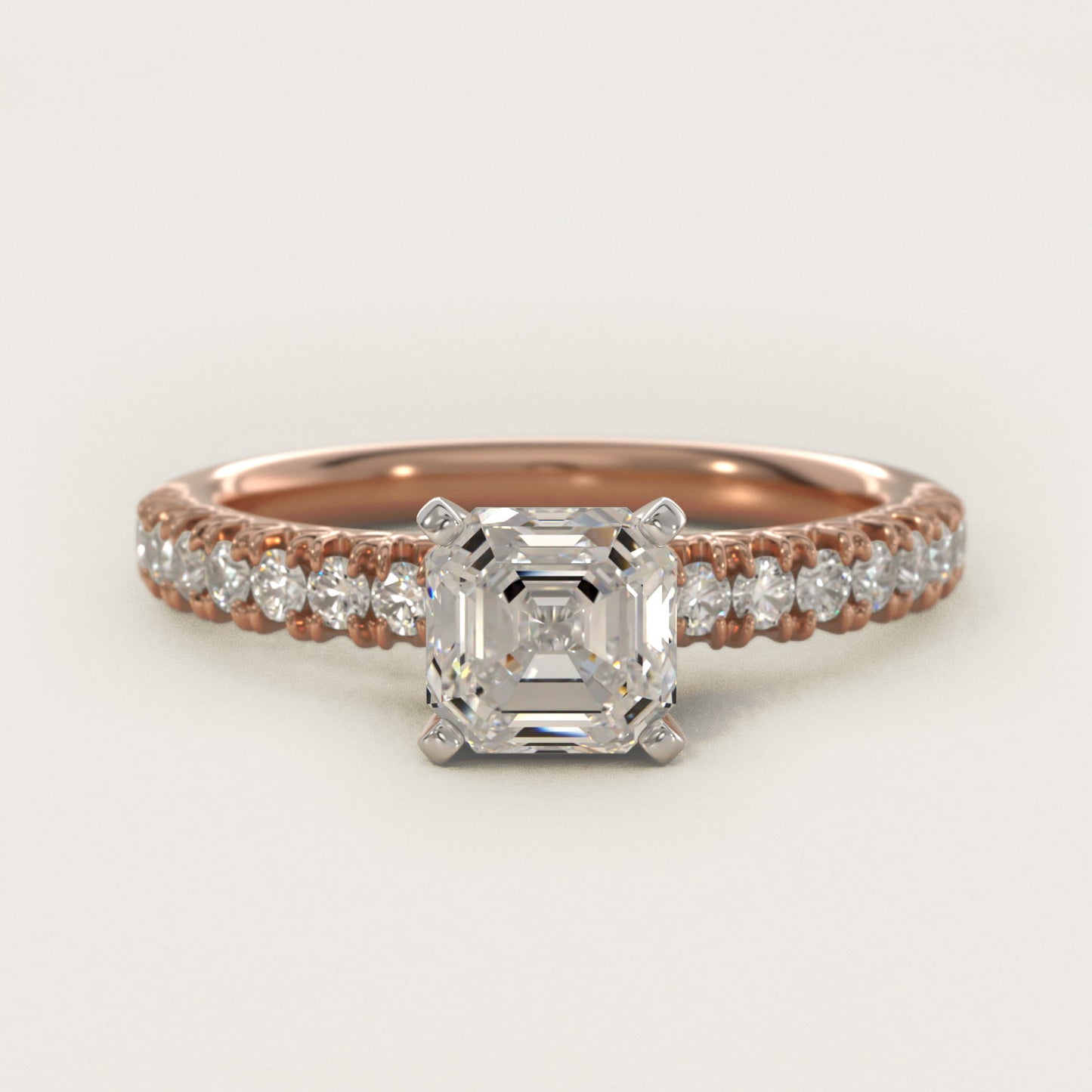 French PavŽ Diamond Engagement Ring in 14k Rose Gold (1/4 ct. tw.) - Asscher Center