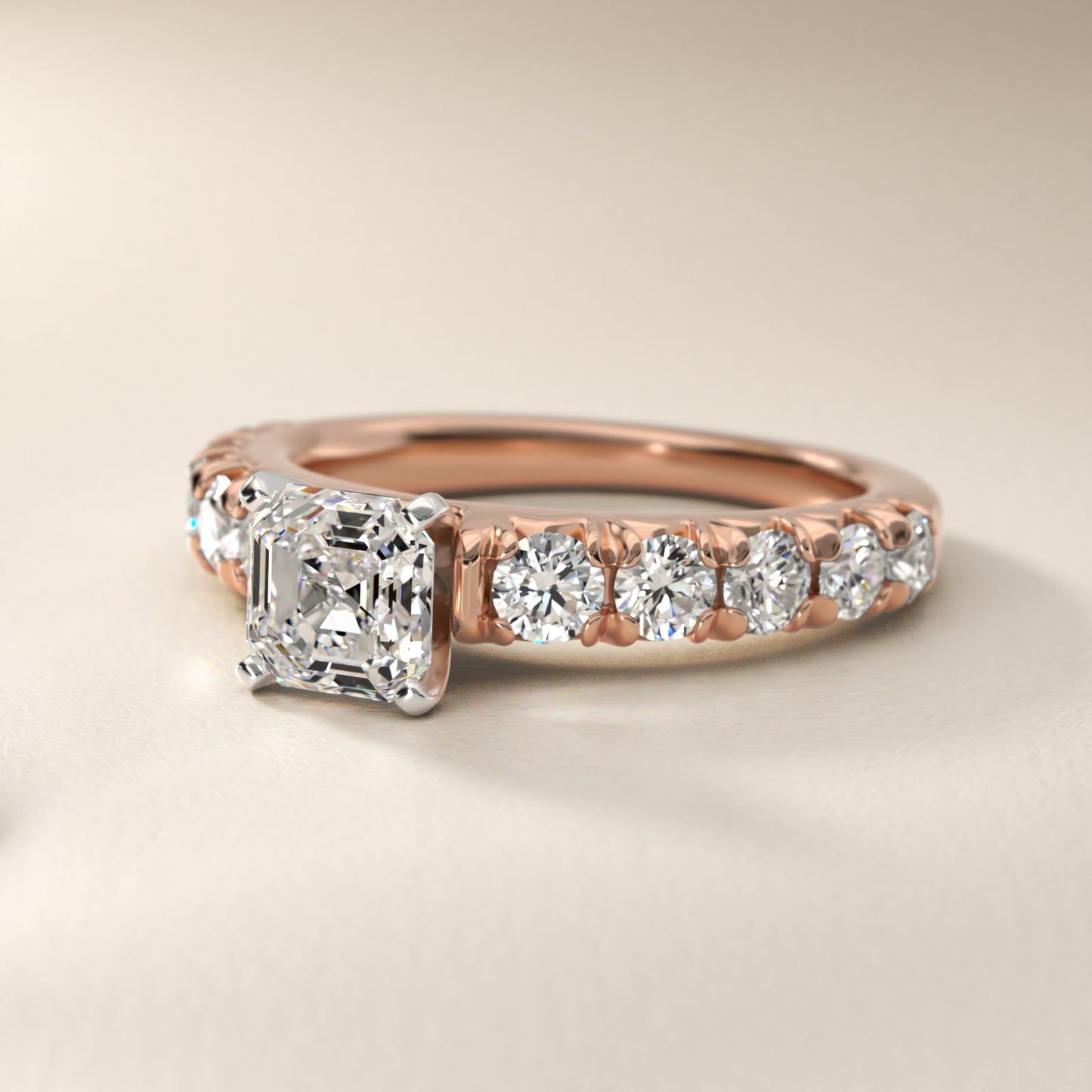 French PavŽ Diamond Engagement Ring in 18k Rose Gold (1 ct. tw.) - Asscher Center