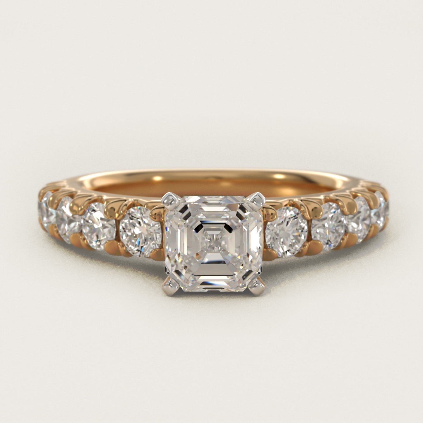 French PavŽ Diamond Engagement Ring in 18k Yellow Gold (1 ct. tw.) - Asscher Center
