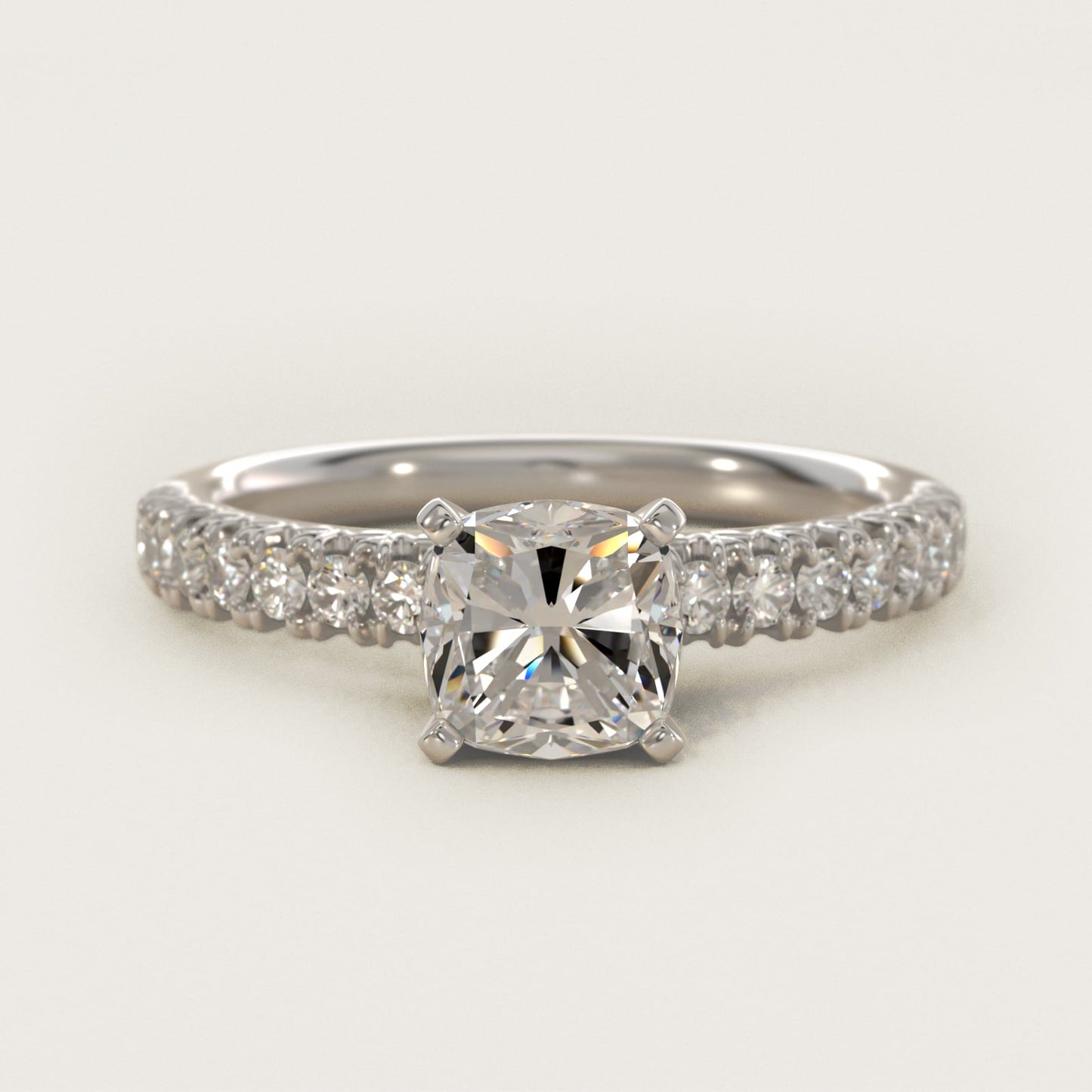 French PavŽ Diamond Engagement Ring in 14k White Gold (1/4 ct. tw.) - Cushion Center