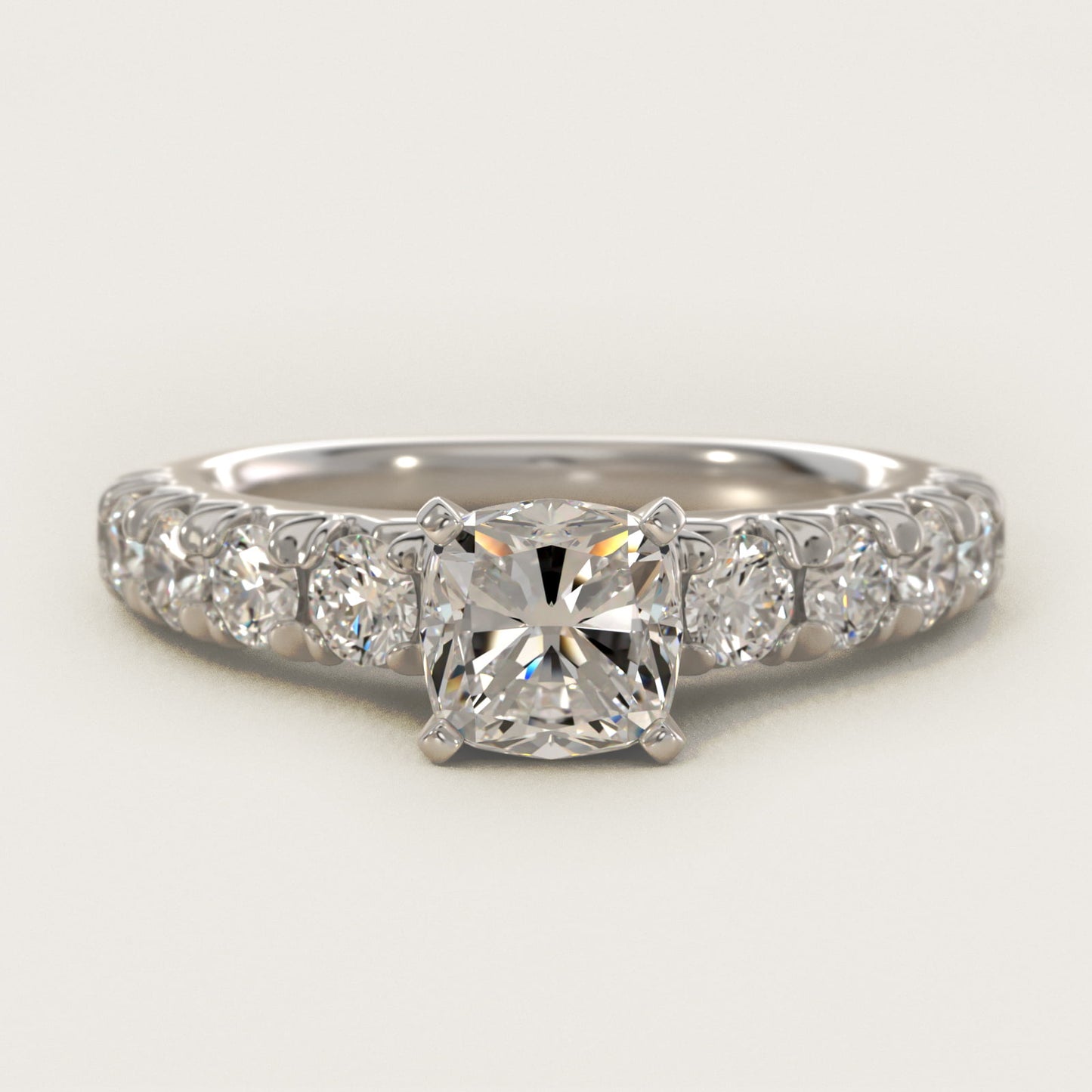 French PavŽ Diamond Engagement Ring in 18k White Gold (1 ct. tw.) - Cushion Center