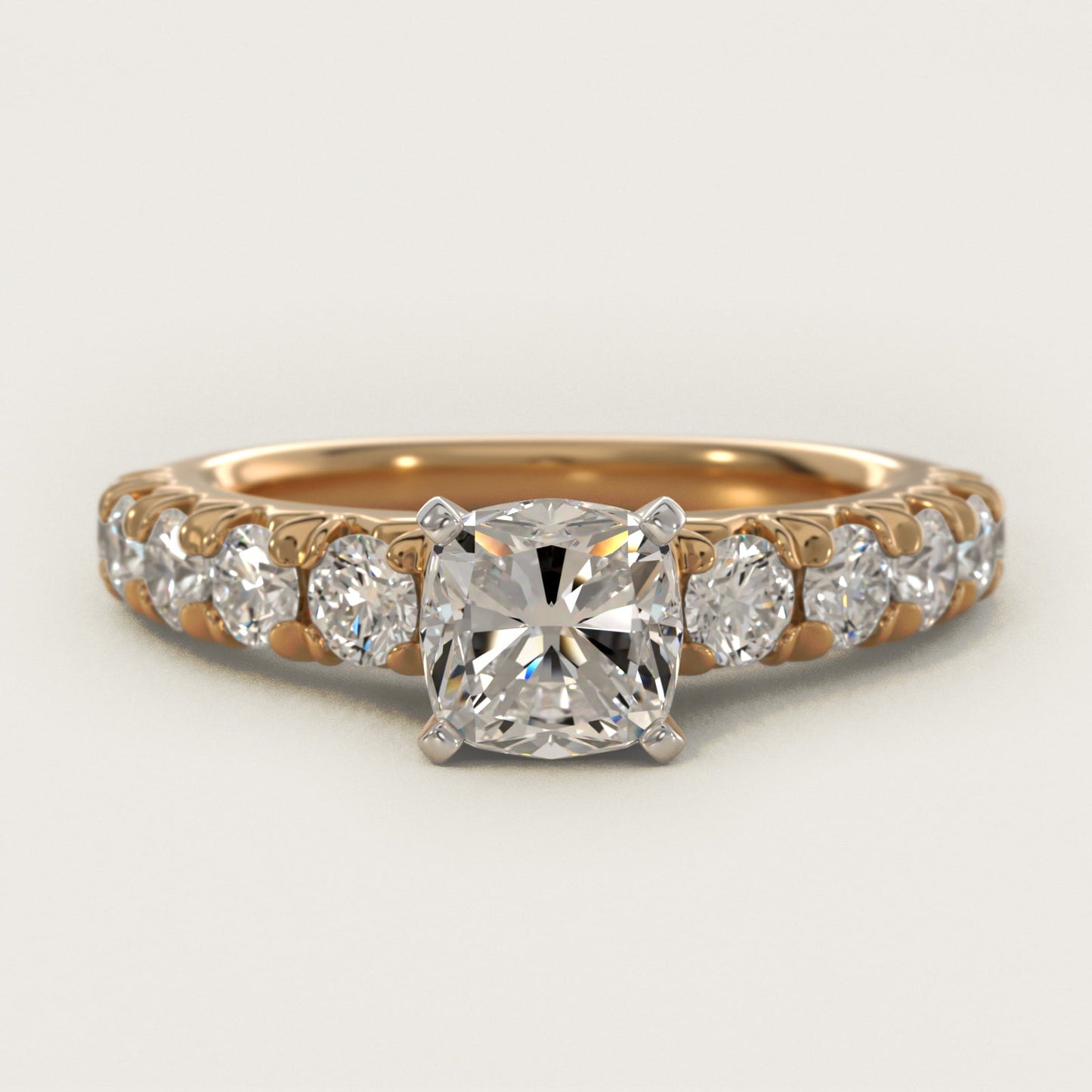 French PavŽ Diamond Engagement Ring in 18k Yellow Gold (1 ct. tw.) - Cushion Center