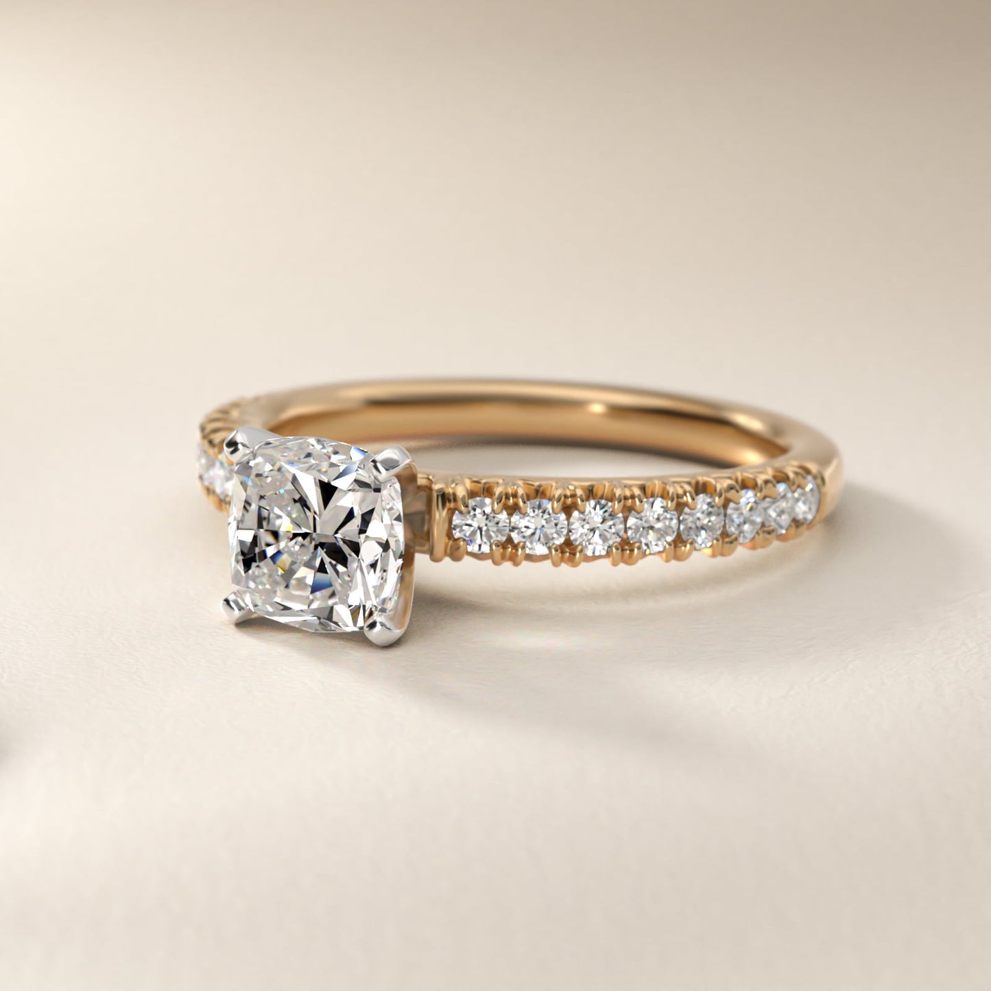 French PavŽ Diamond Engagement Ring in 14k Yellow Gold (1/4 ct. tw.) - Cushion Center