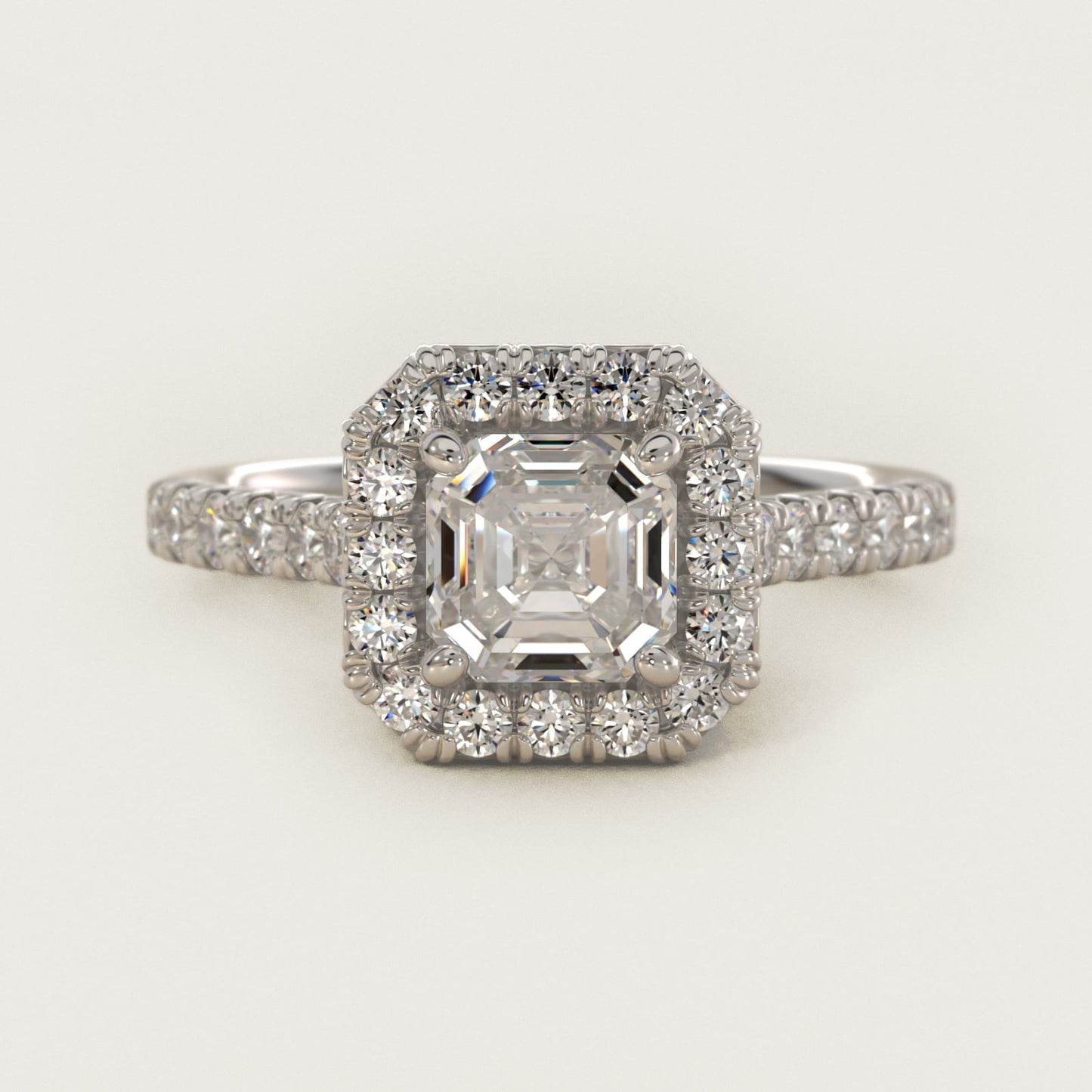French PavŽ Diamond Halo Engagement Ring in 14k White Gold (1/2 ct. tw.) - Asscher Center