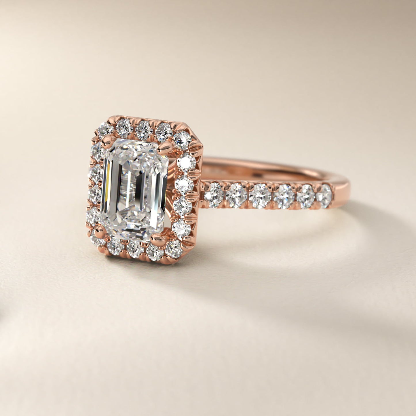 French PavŽ Diamond Halo Engagement Ring in 14k Rose Gold (1/2 ct. tw.) - Emerald Center