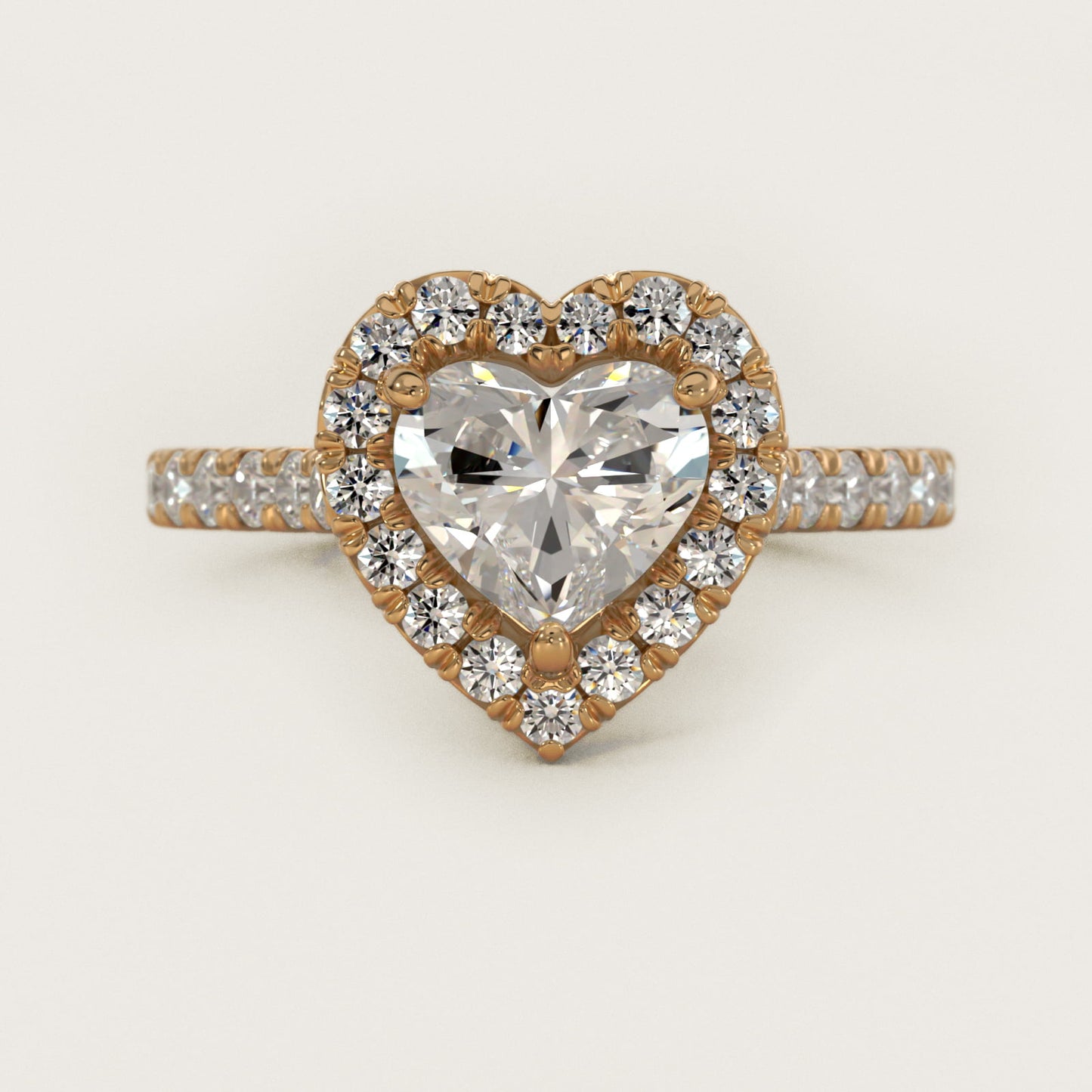 French PavŽ Diamond Halo Engagement Ring in 14K Yellow Gold (1/2 ct. tw.) - Heart Center