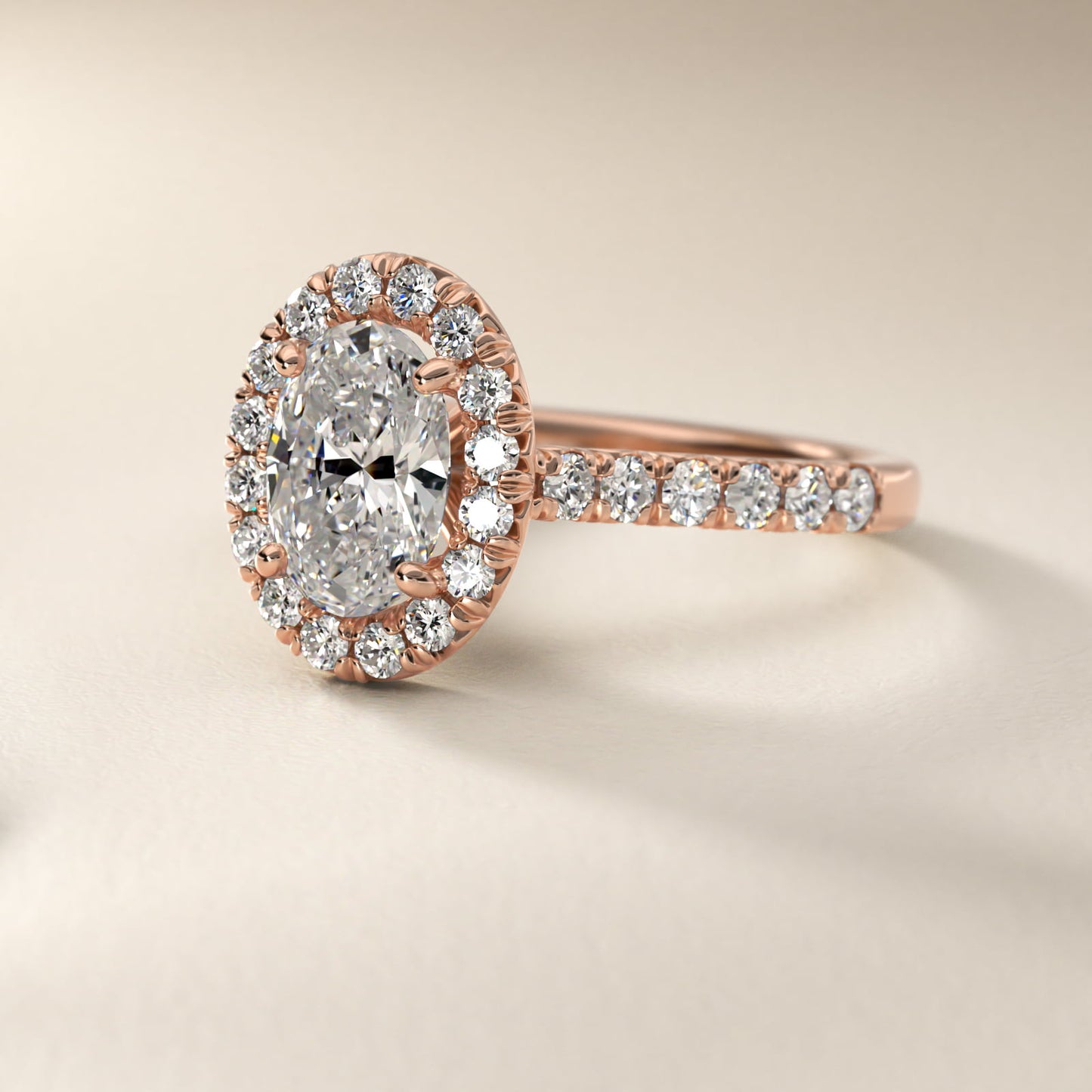 French PavŽ Diamond Halo Engagement Ring in 14k Rose Gold (1/2 ct. tw.) - Oval Center