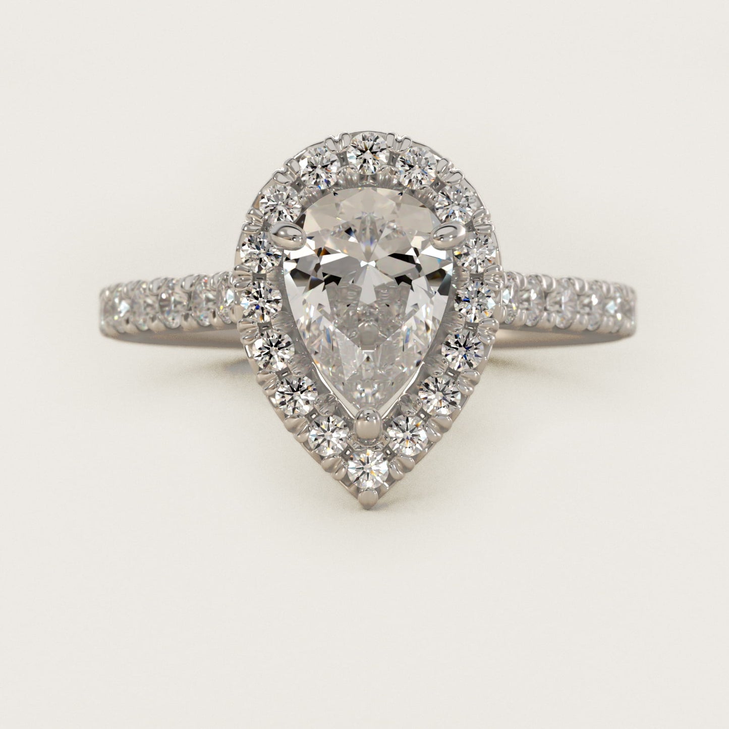 French PavŽ Diamond Halo Engagement Ring in 14k White Gold (1/2 ct. tw.) - Pear Center