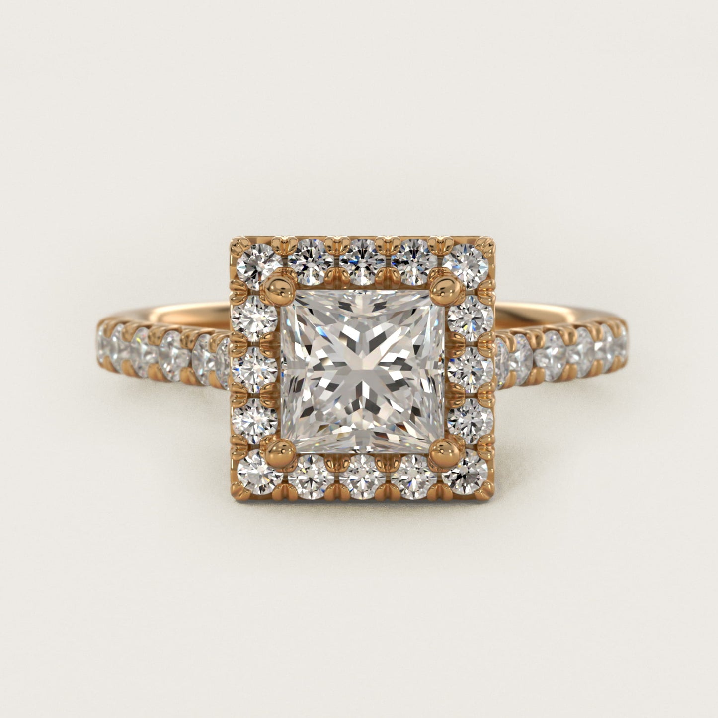 French Pav? Diamond Halo Engagement Ring in 18k Yellow Gold (1/2 ct. tw.) - Princess Center
