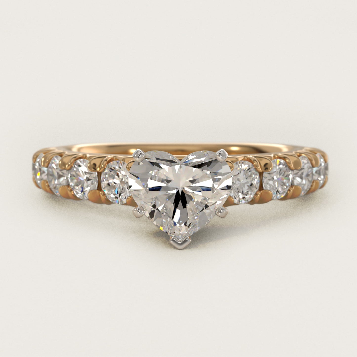 French PavŽ Diamond Engagement Ring in 18k Yellow Gold (1 ct. tw.) - Heart Center