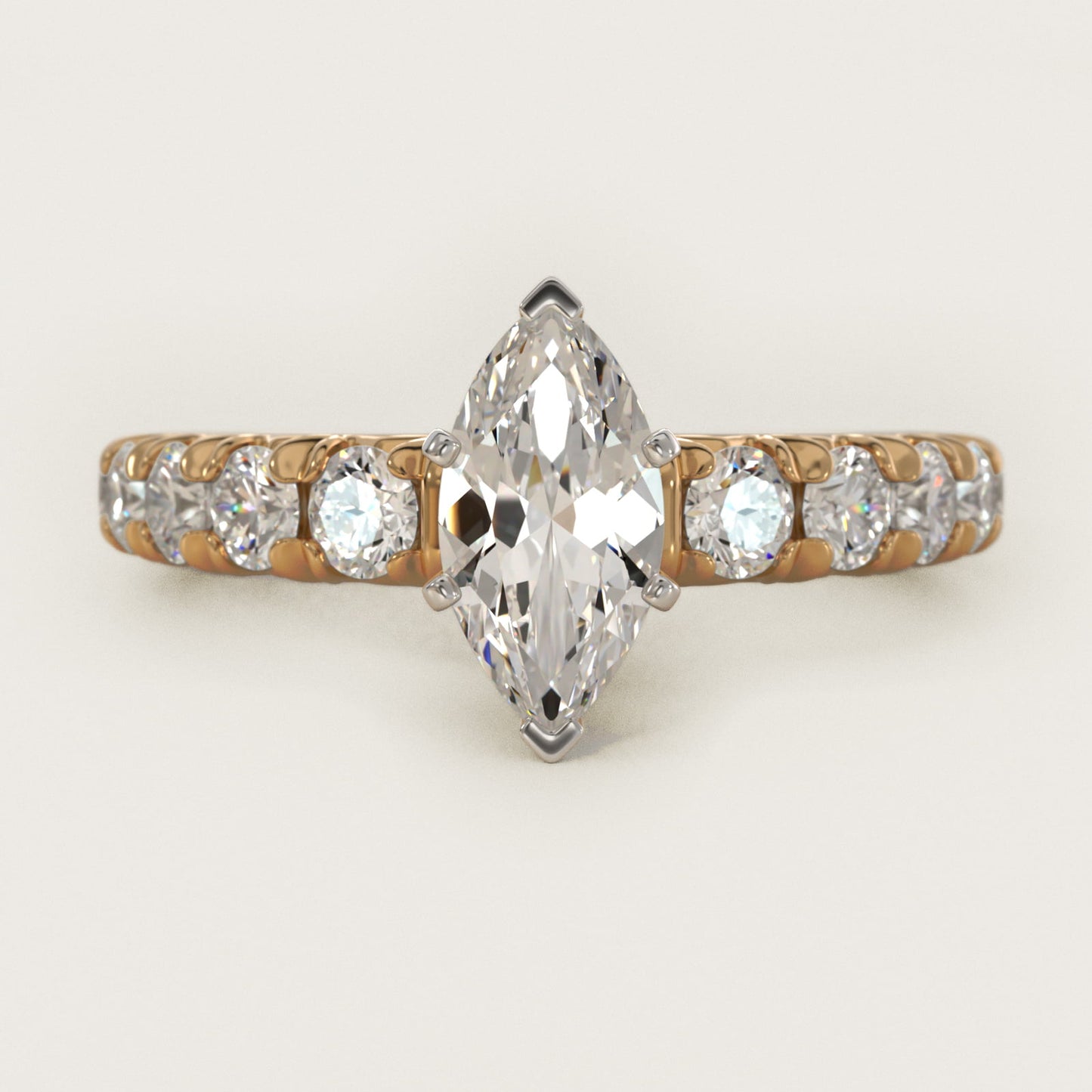 French PavŽ Diamond Engagement Ring in 18k Yellow Gold (1 ct. tw.) - Marquise Center