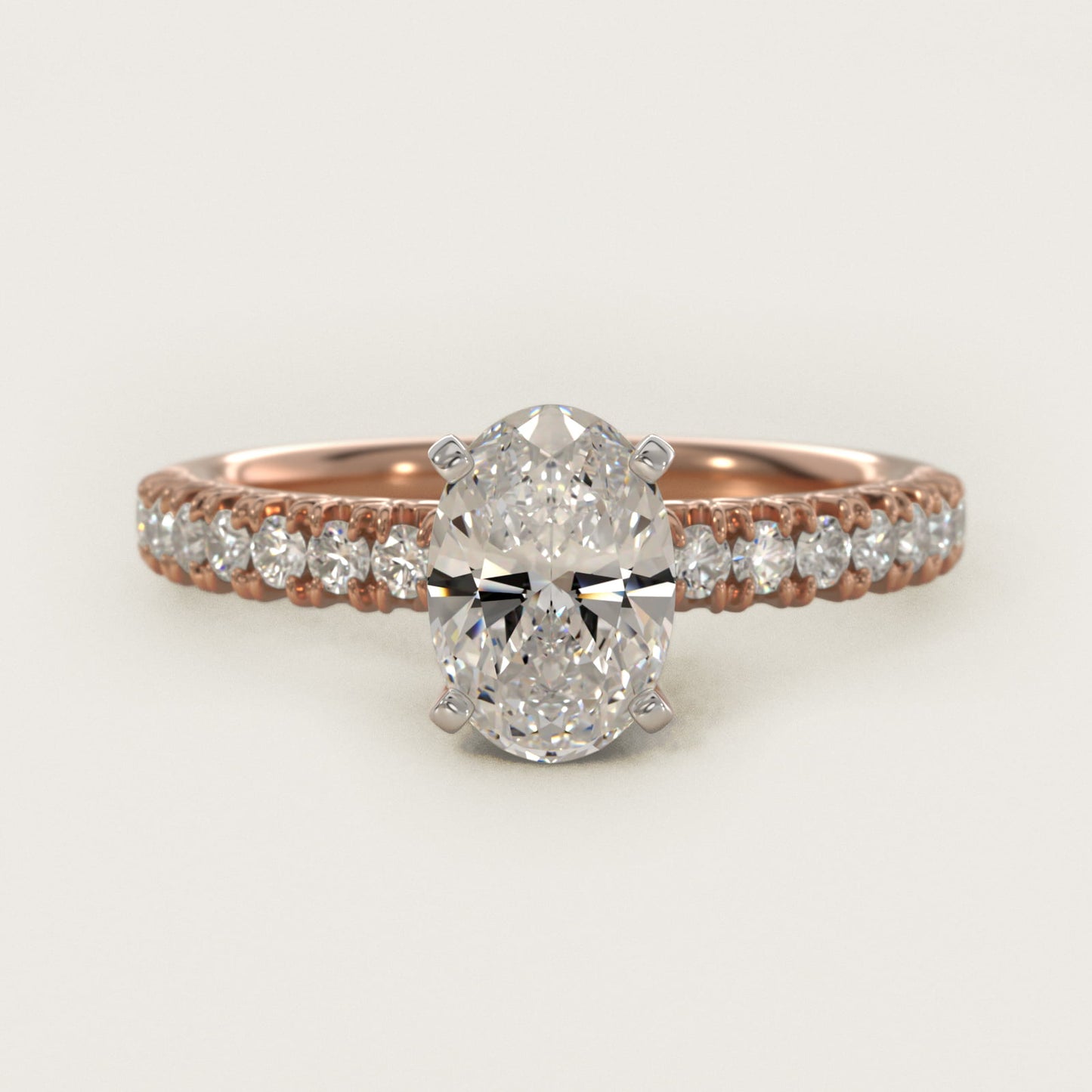 French PavŽ Diamond Engagement Ring in 14k Rose Gold (1/4 ct. tw.) - Oval Center