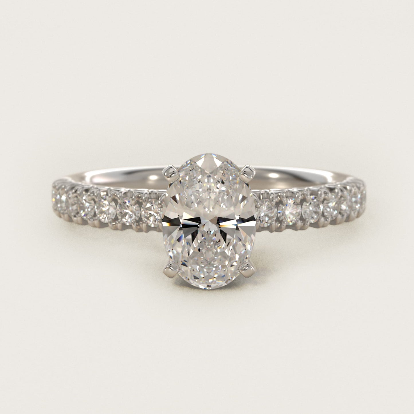 French PavŽ Diamond Engagement Ring in 14k White Gold (1/4 ct. tw.) - Oval Center