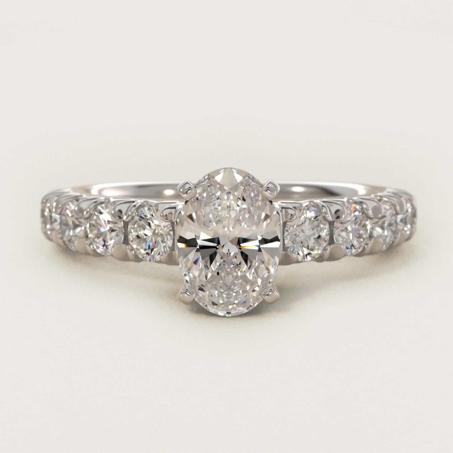 French PavŽ Diamond Engagement Ring in 18k White Gold (1 ct. tw.) - Oval Center
