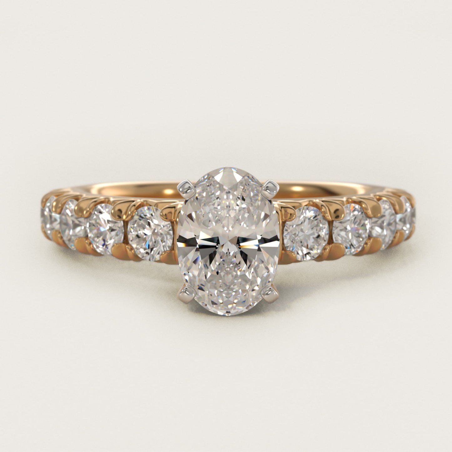 French PavŽ Diamond Engagement Ring in 18k Yellow Gold (1 ct. tw.) - Oval Center